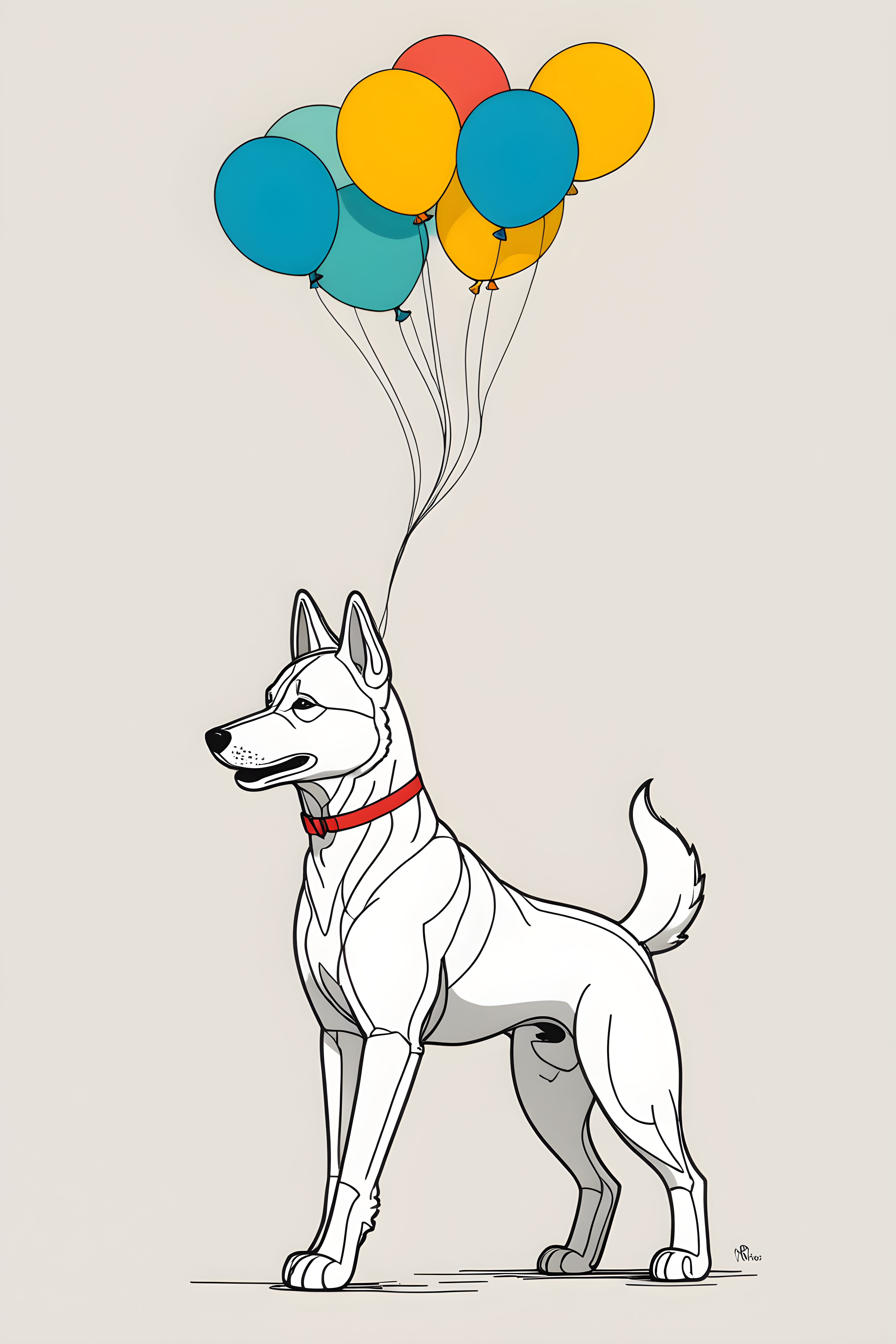 Balloon Husky — Minimalist Line Art (Energetic)