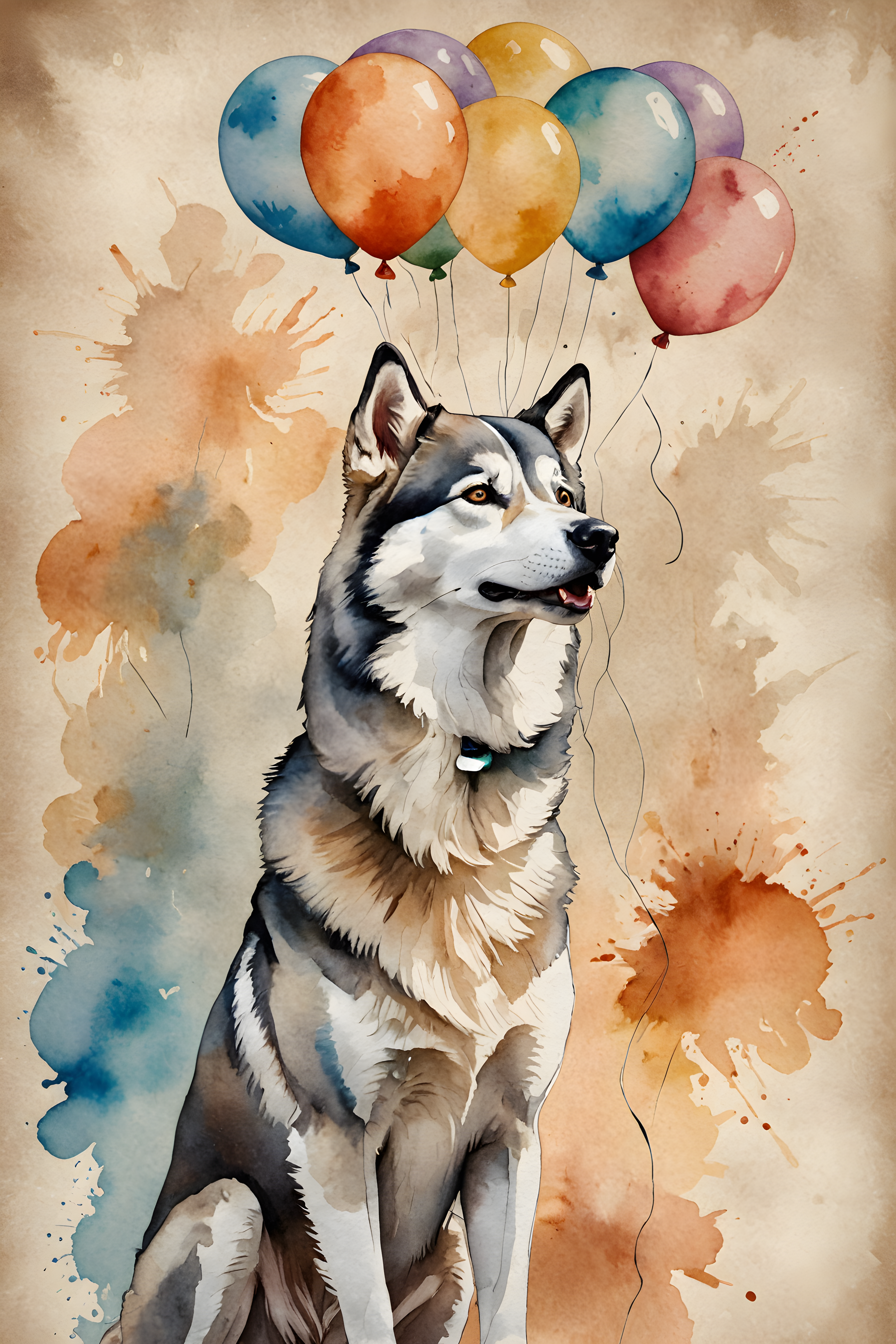 Balloon Husky — Watercolor (Motivational)