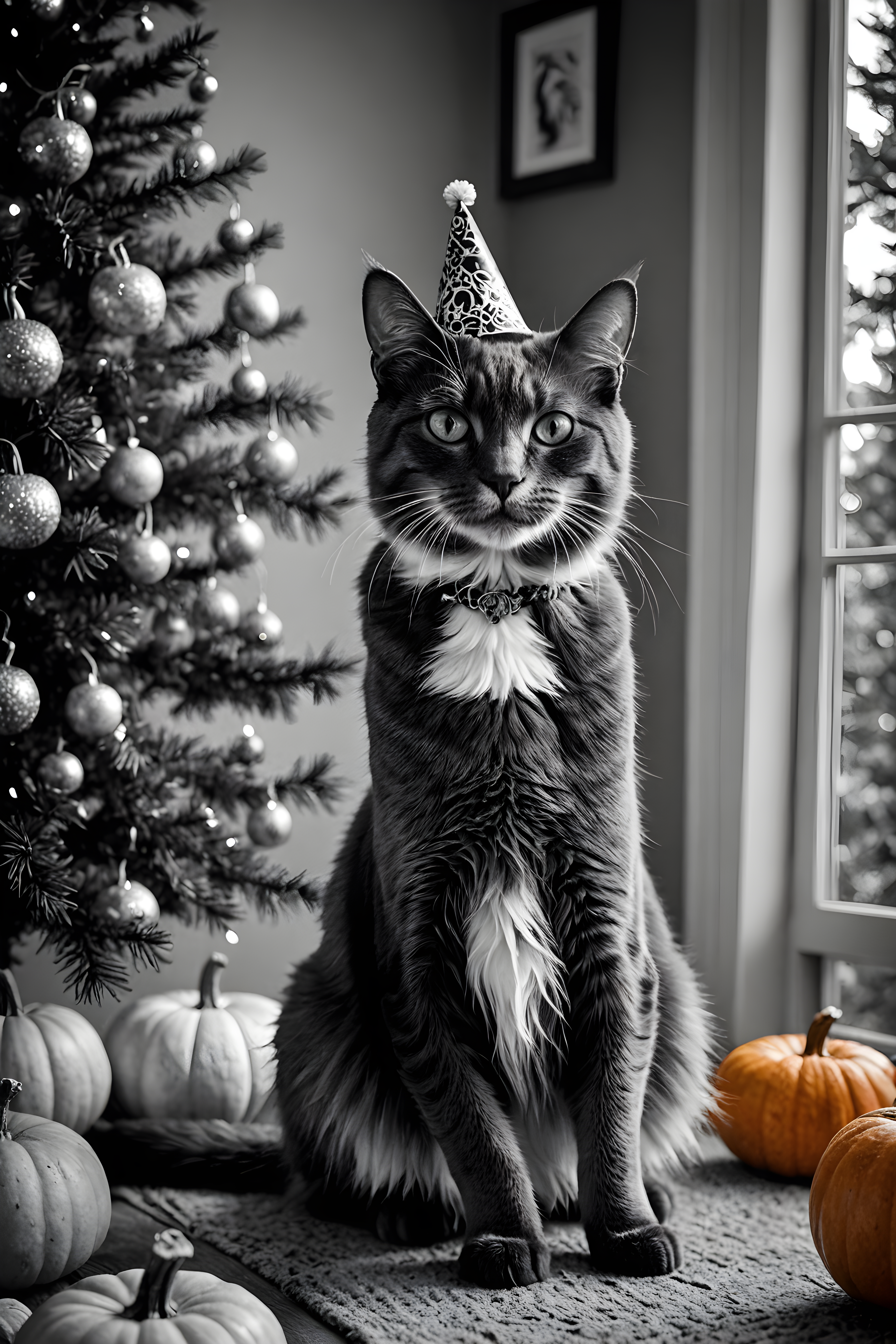 Birthday Cat — Black & White (Seasonal)