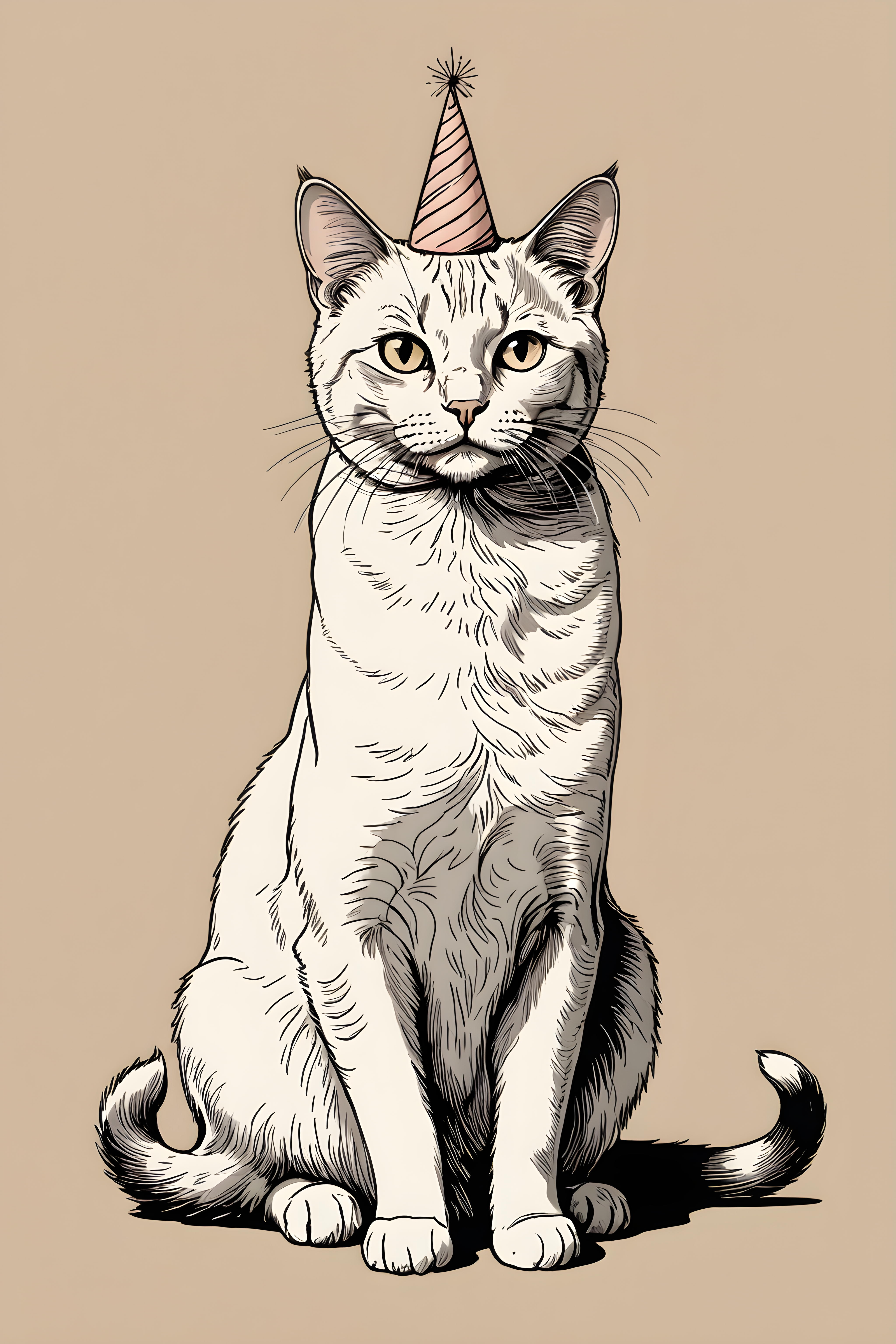 Birthday Cat — Line Art (Aesthetic)