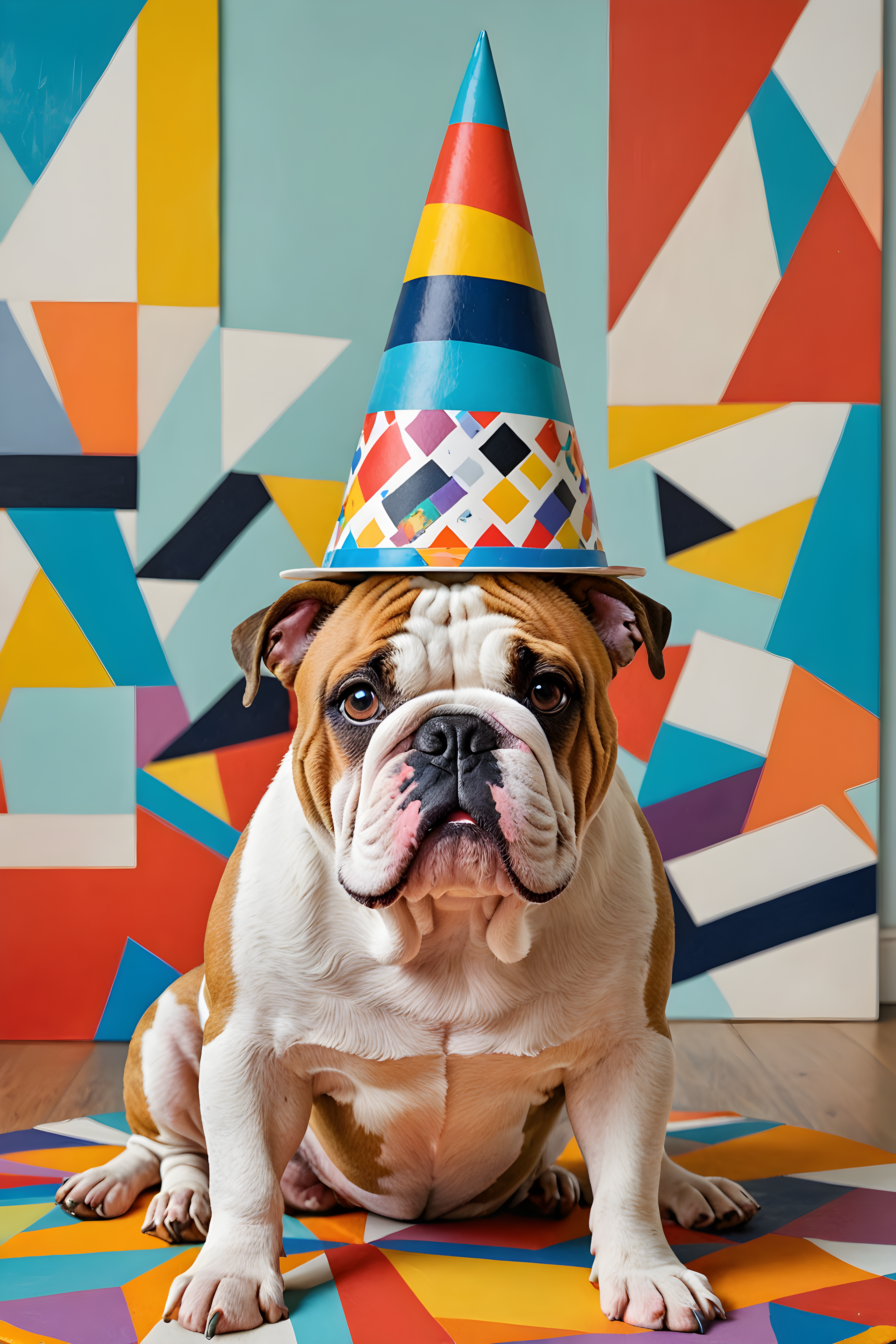 Birthday Hat Bulldog — Abstract (Savage)