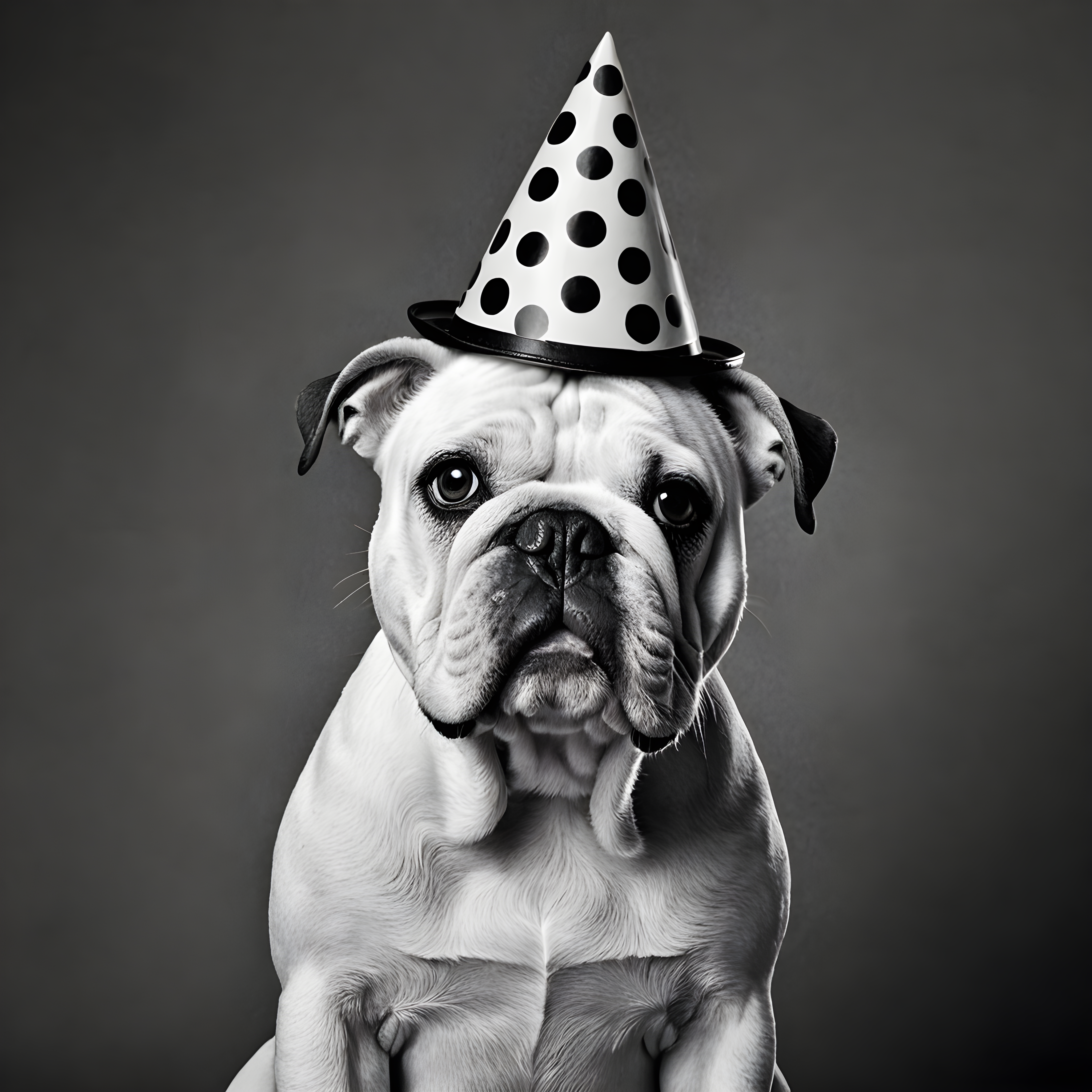 Birthday Hat Bulldog — Black & White (Funny)