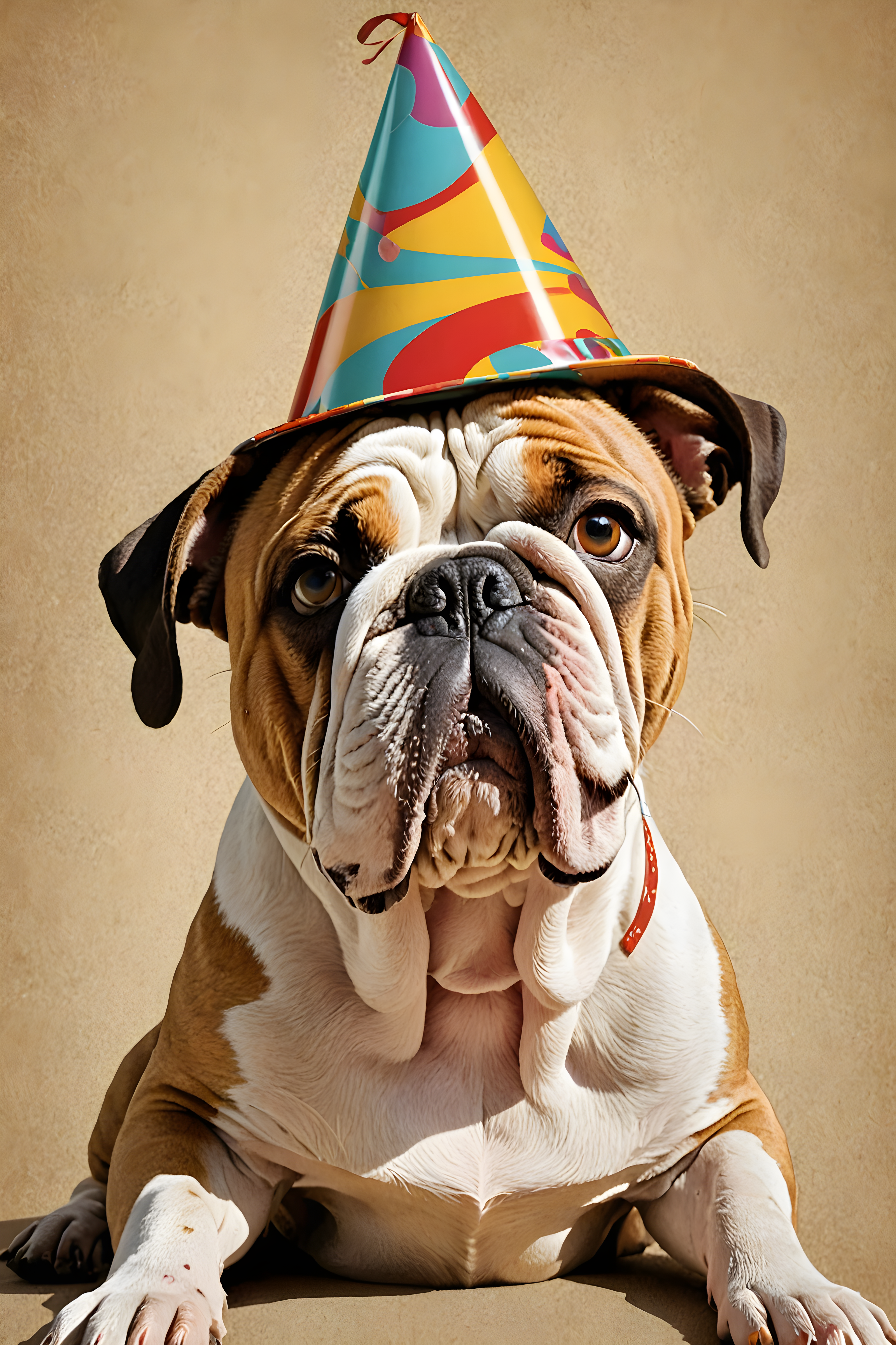 Birthday Hat Bulldog — Retro (Sleepy)