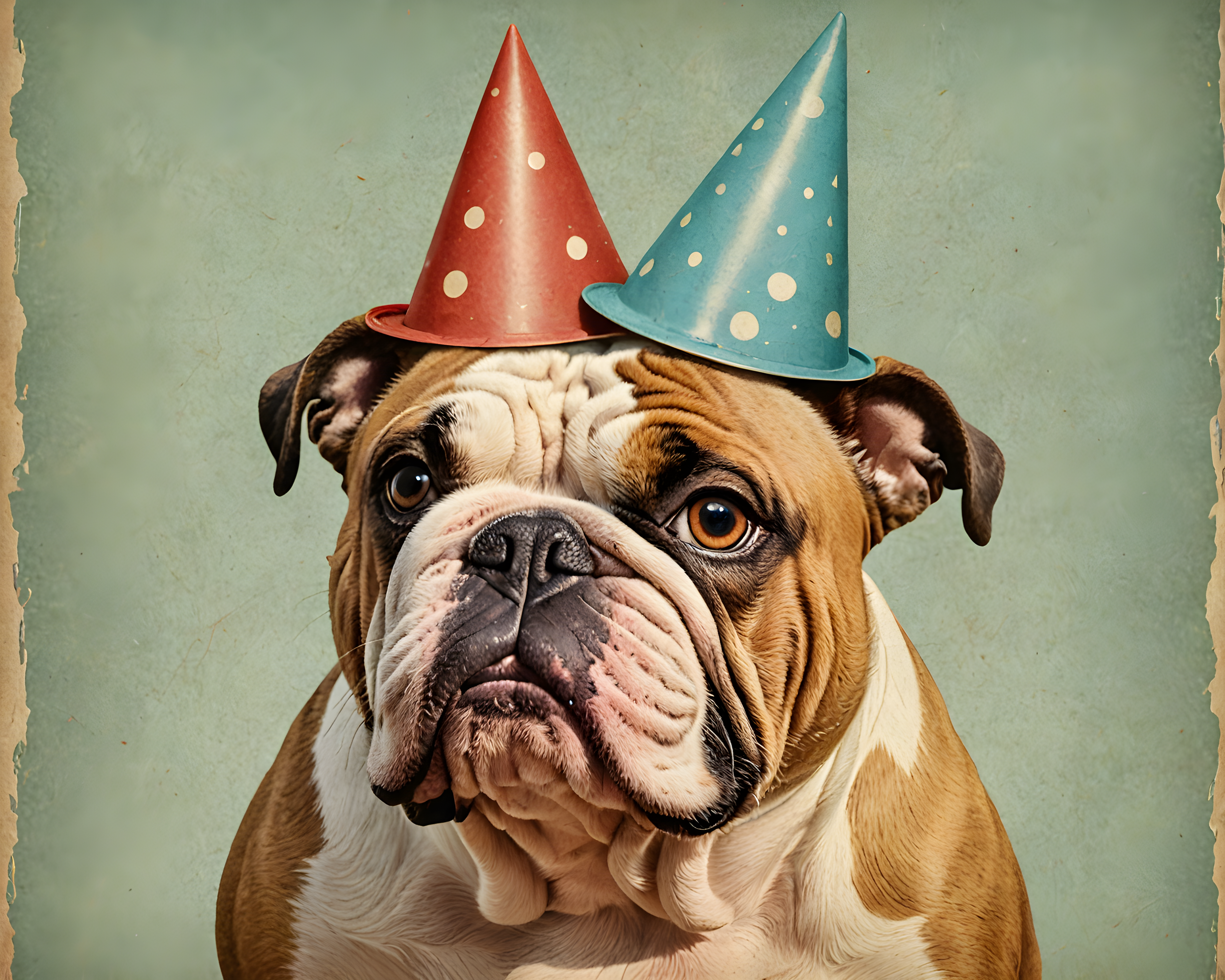 Birthday Hat Bulldog — Vintage Poster (Fantasy)