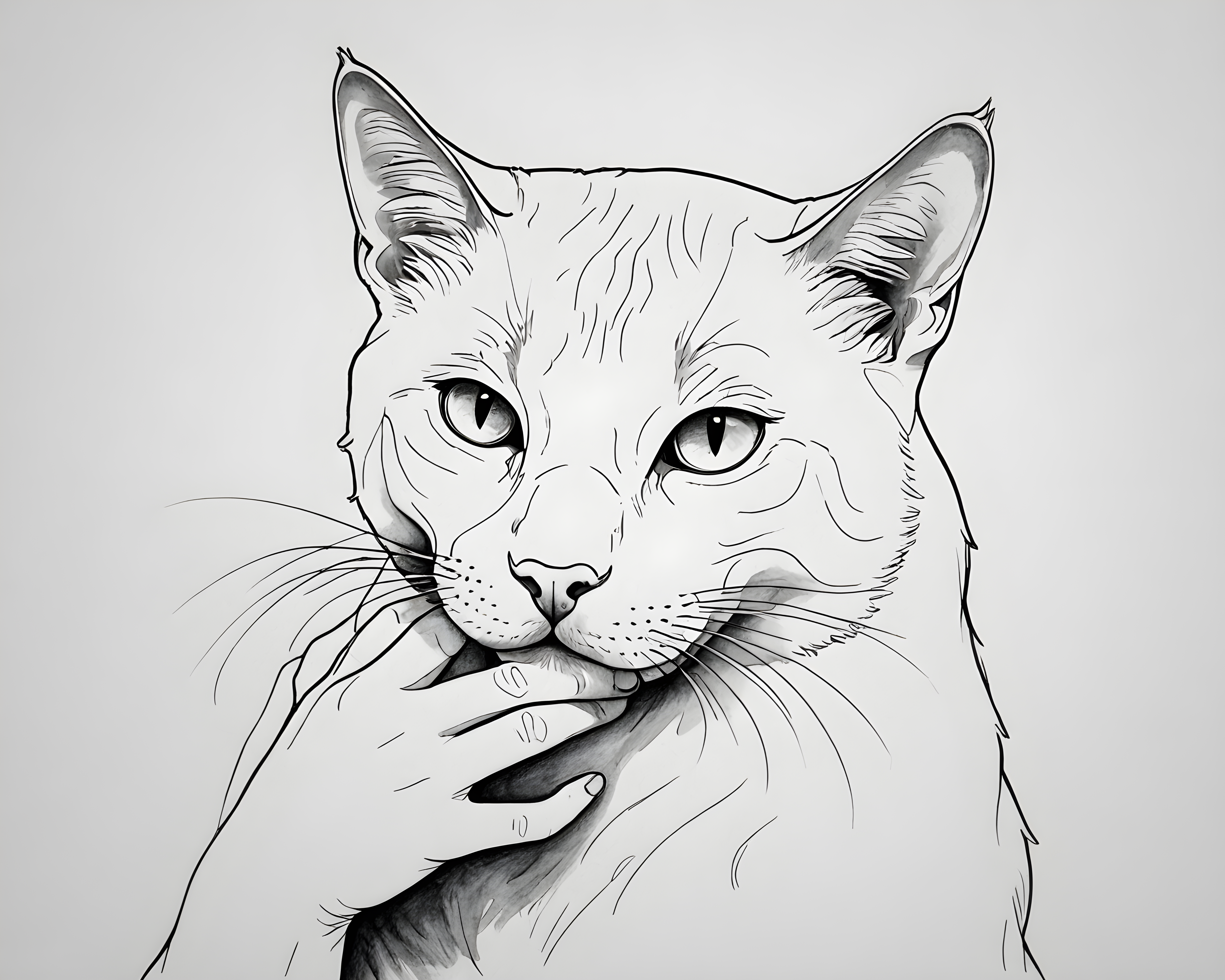 Celebration Cat — Minimalist Line Art (Sleepy)