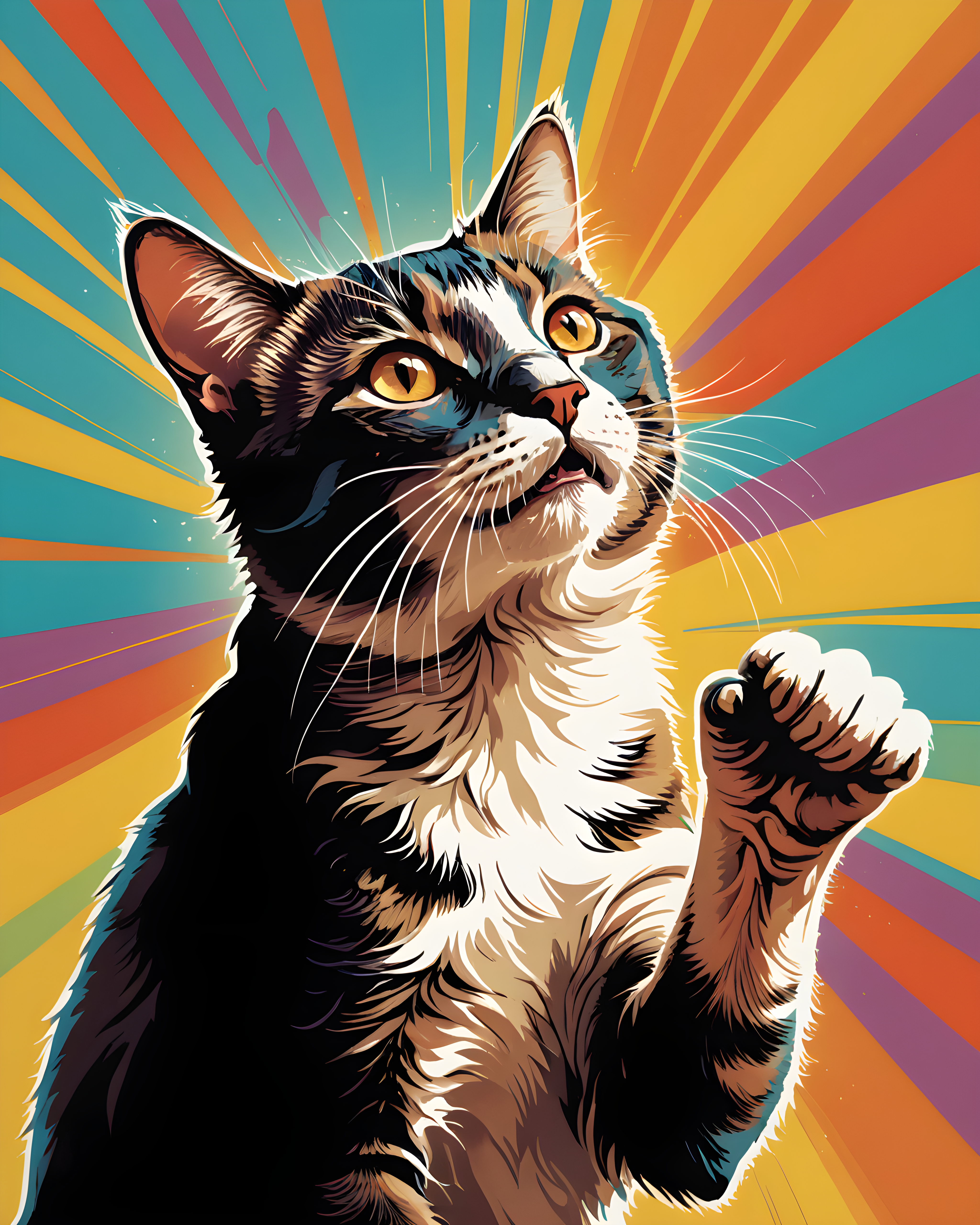 Celebration Cat — Retro (Energetic) — Wall Art (Printable) — Portrait 4×5