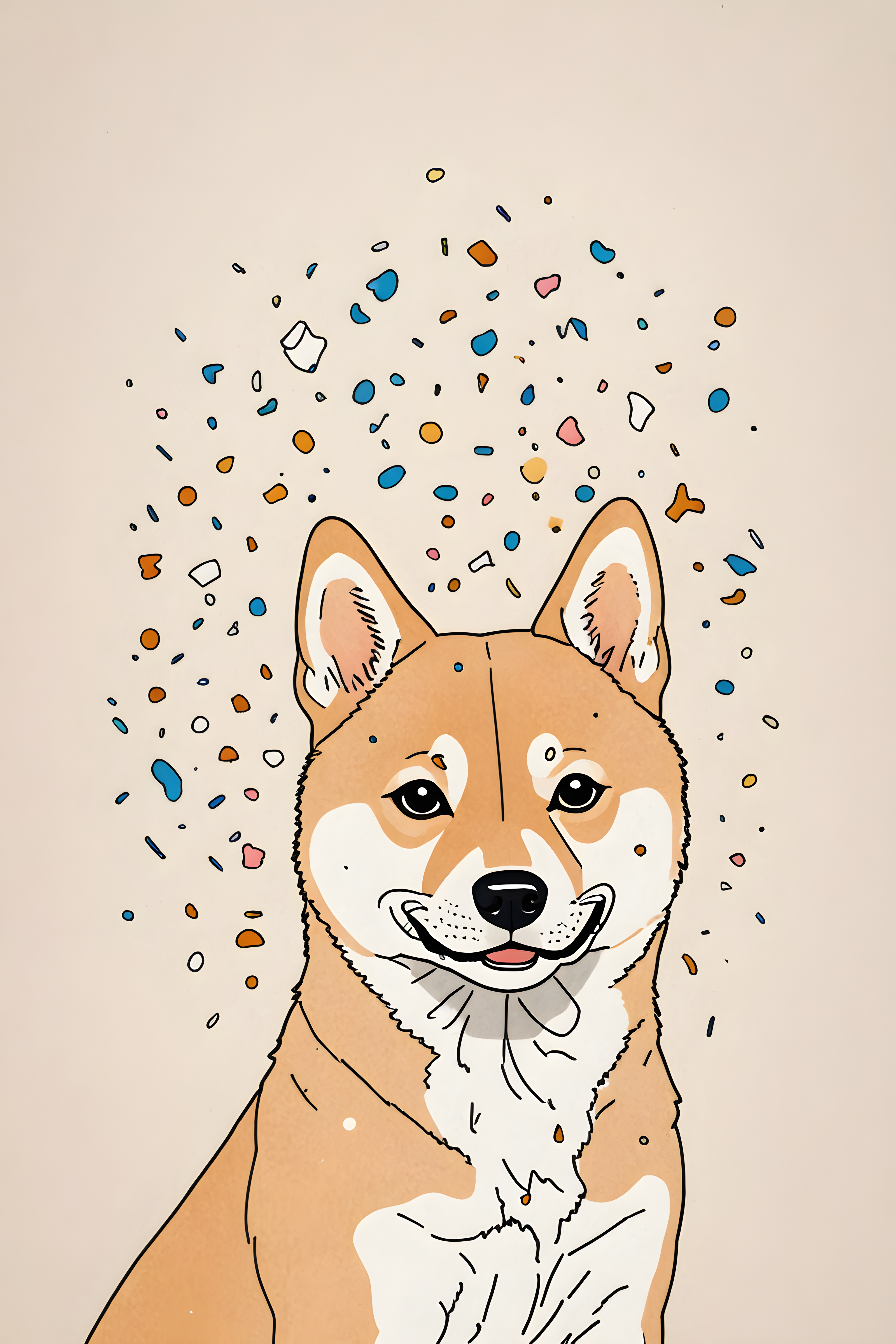 Confetti Shiba — Minimalist Line Art (Cute)