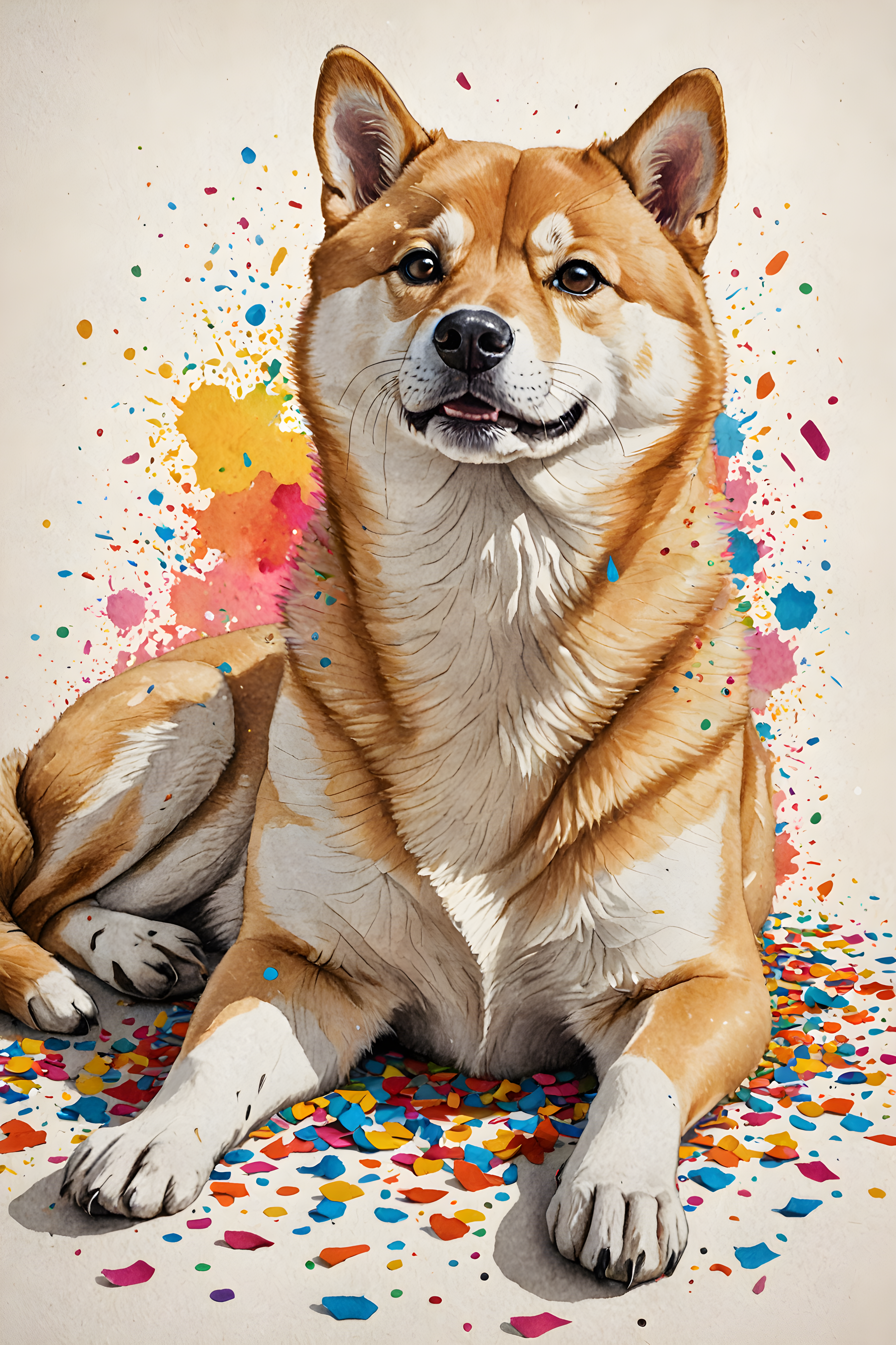 Confetti Shiba — Pencil Sketch (Energetic)