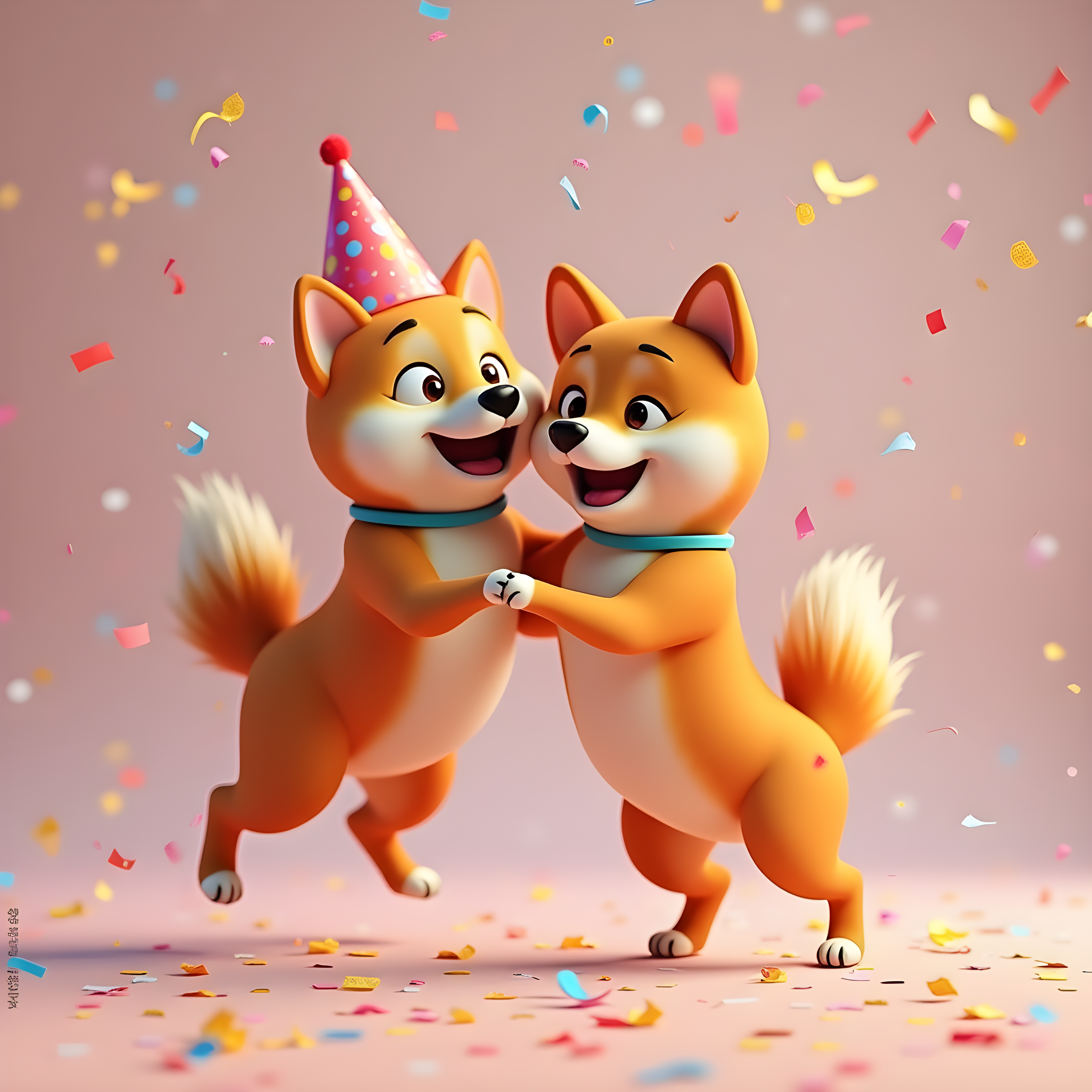 Confetti Shiba — 3D Render (Energetic)