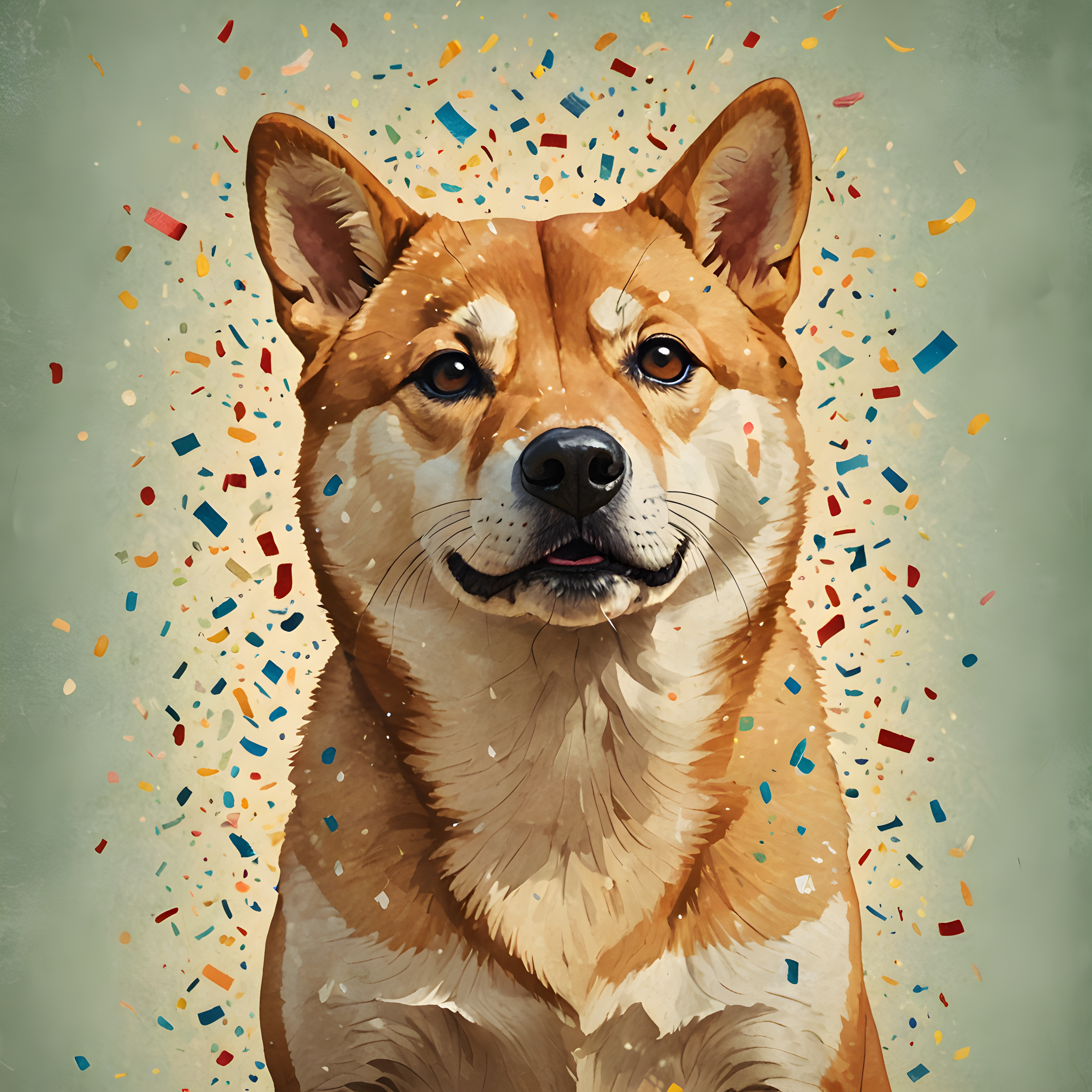 Confetti Shiba — Vintage Poster (Emotional)