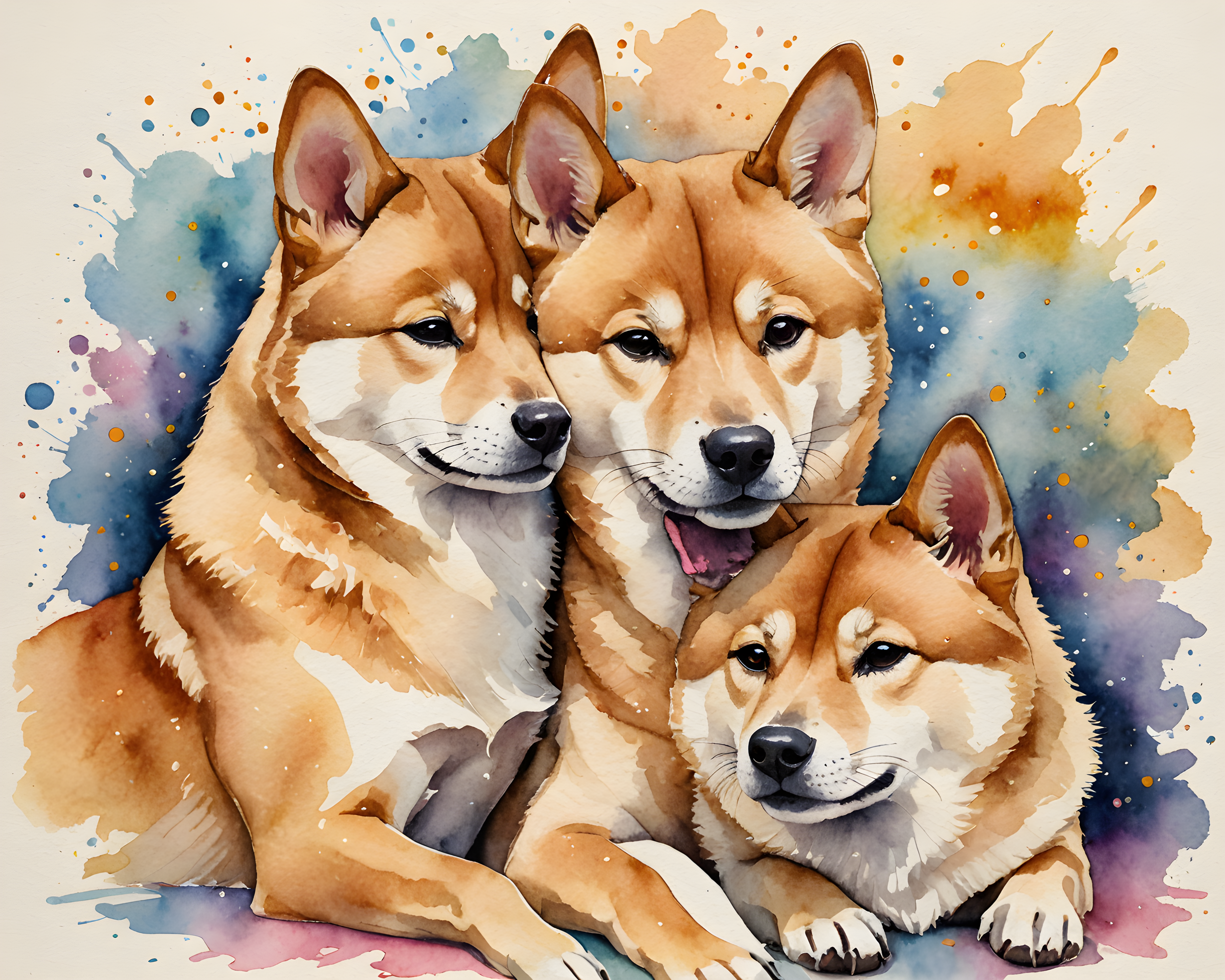 Confetti Shiba — Watercolor (Sleepy)