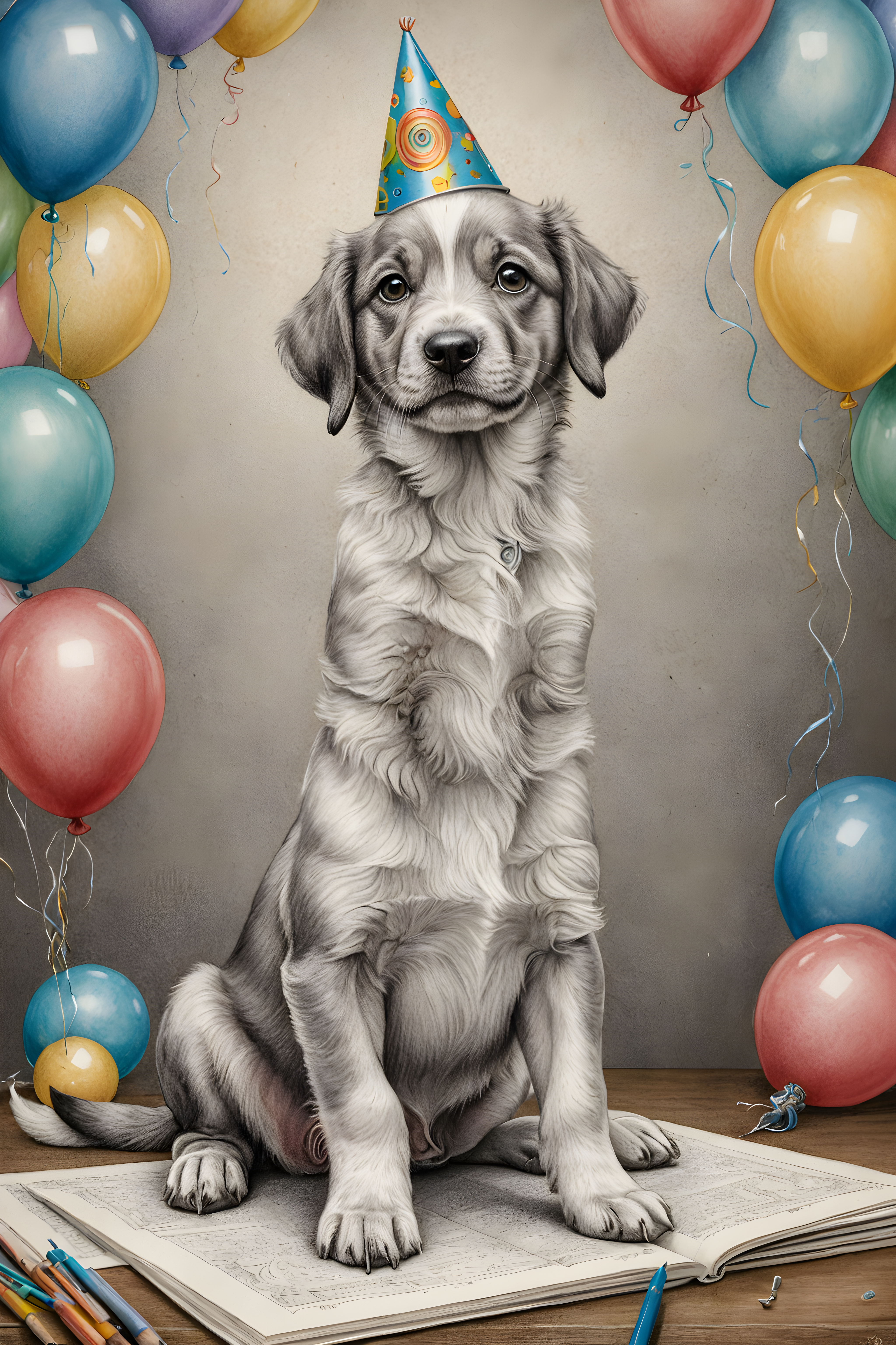 First Birthday Puppy — Pencil Sketch (Fantasy)