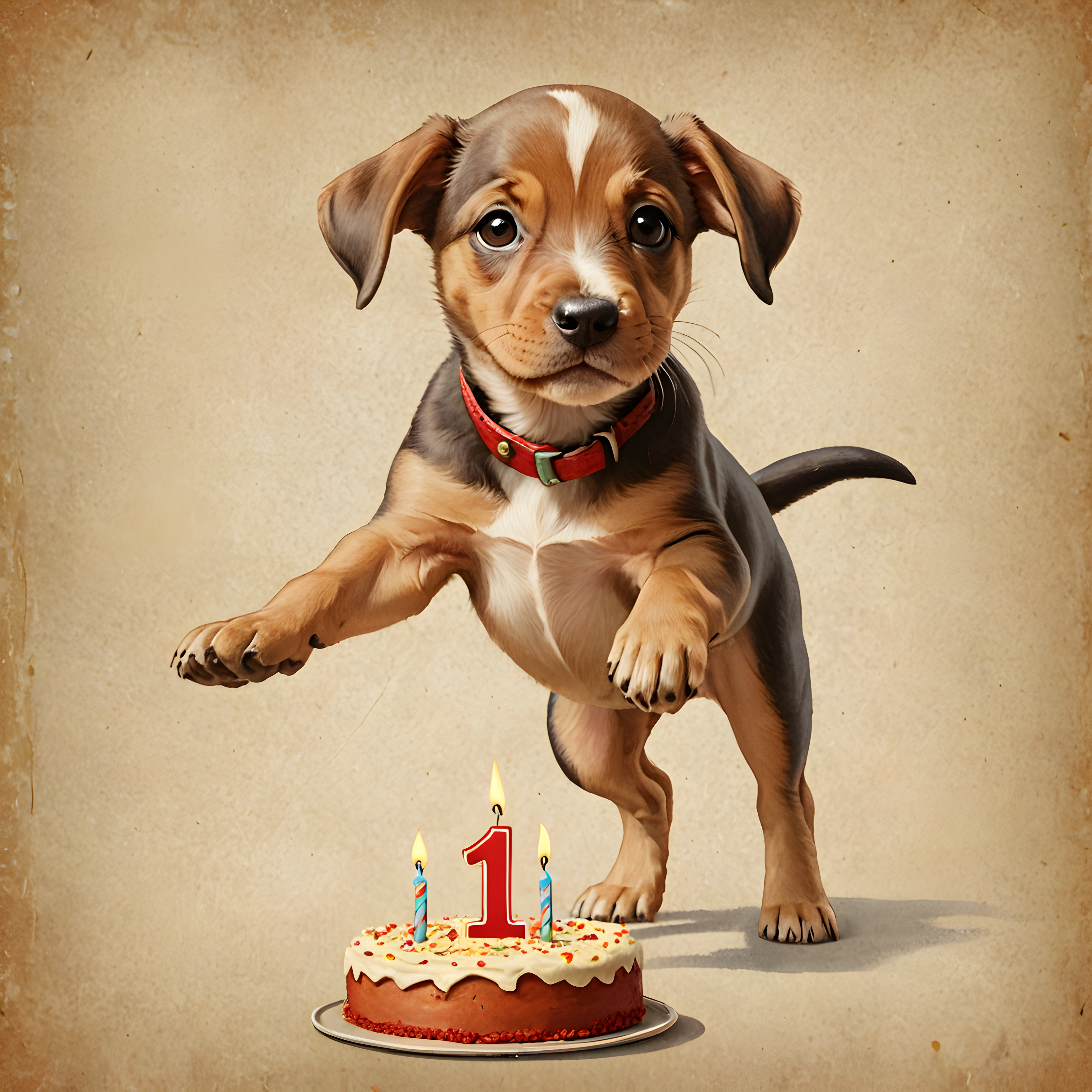 First Birthday Puppy — Vintage Poster (Savage)