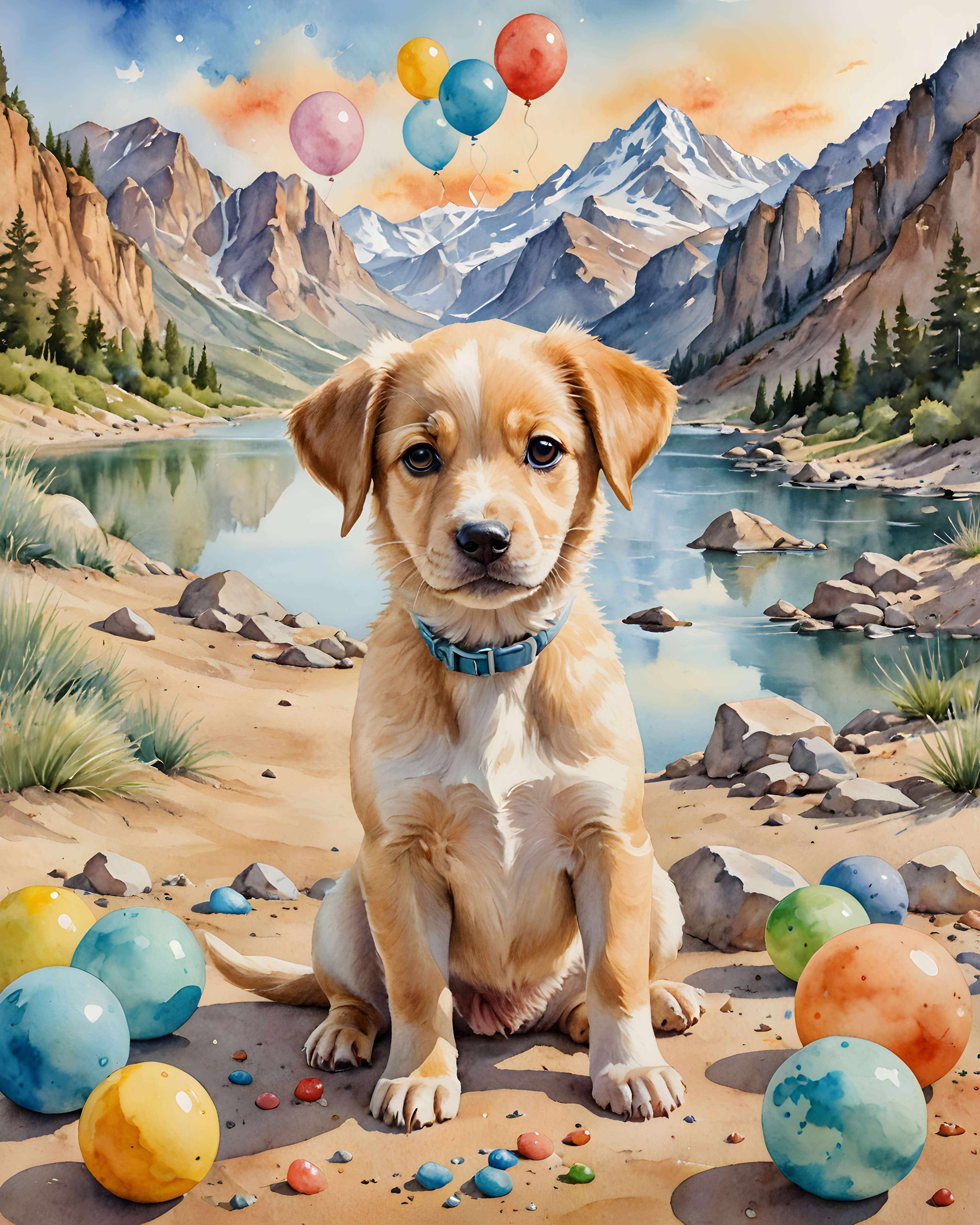 First Birthday Puppy — Watercolor (Fantasy)