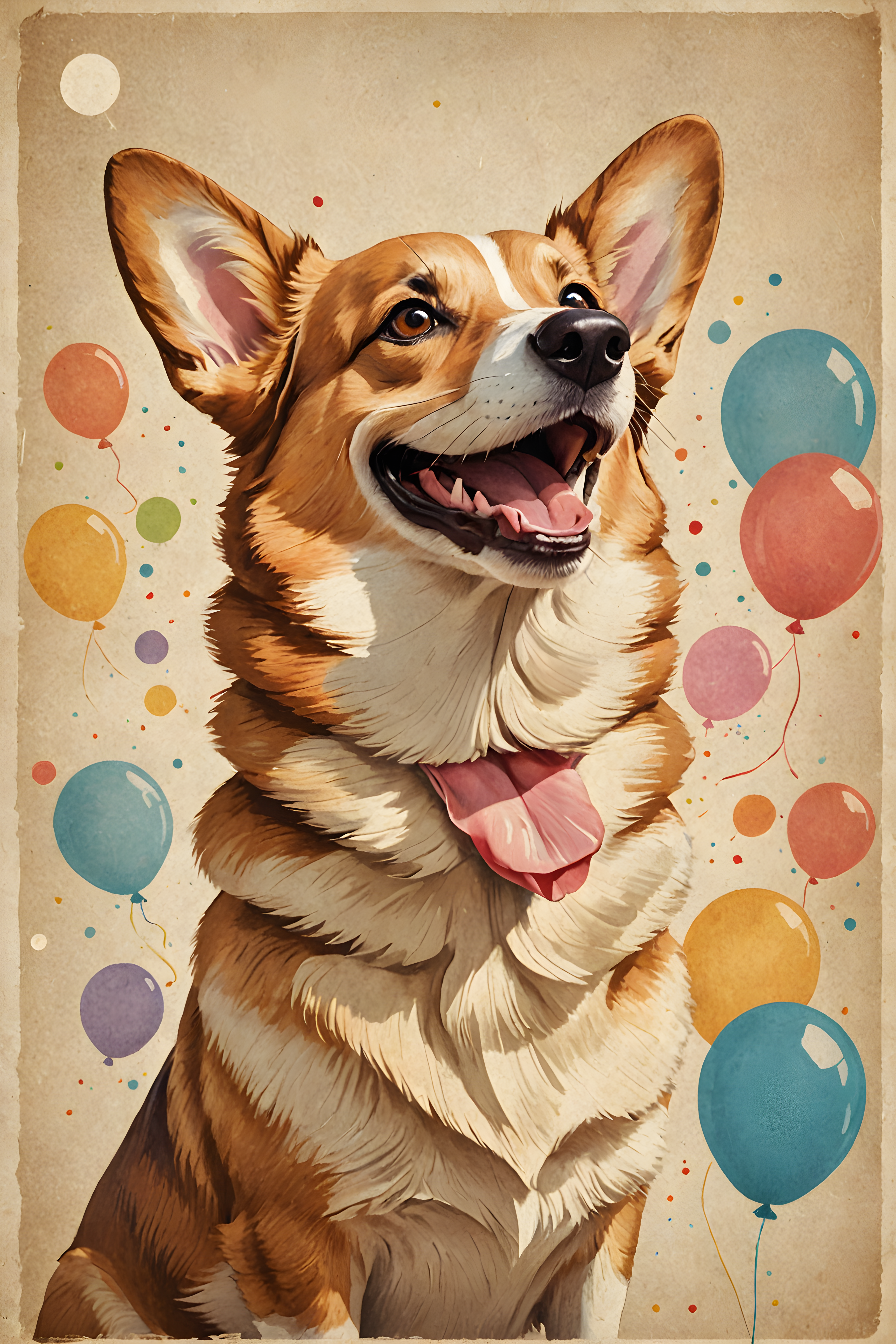 Party Corgi — Vintage Poster (Happy)