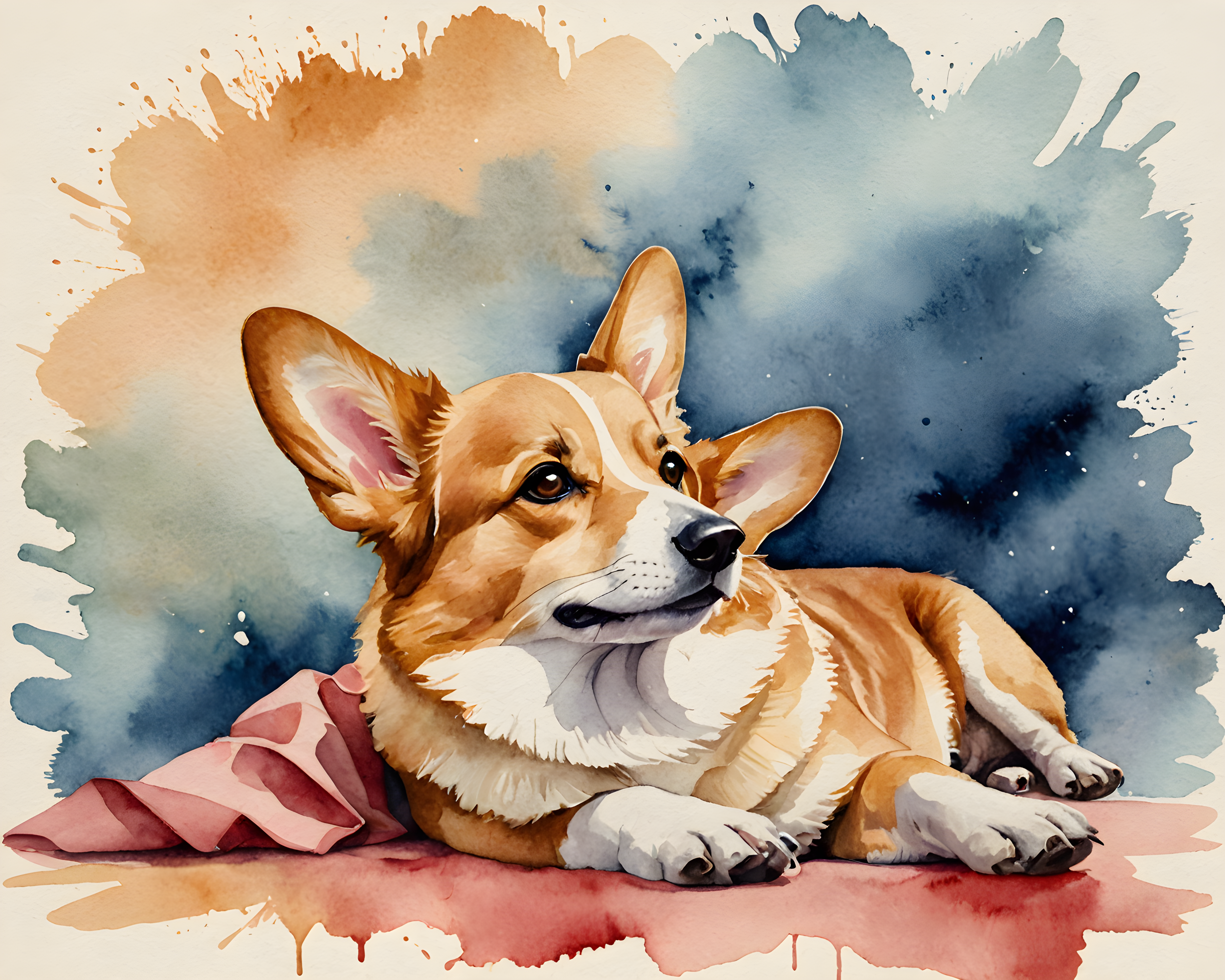 Party Corgi — Watercolor (Sleepy)