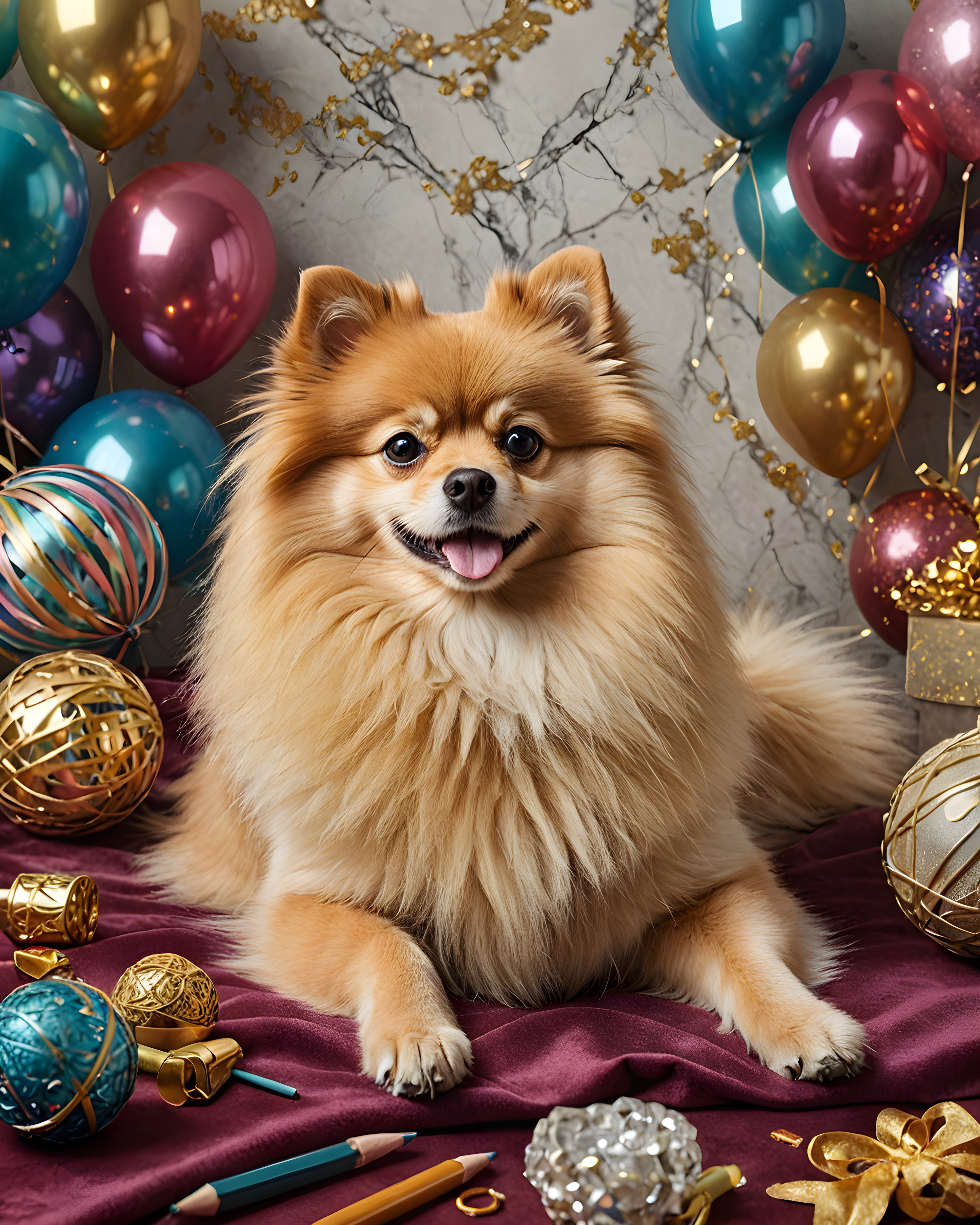 Party Streamer Pomeranian — Pencil Sketch (Luxury)