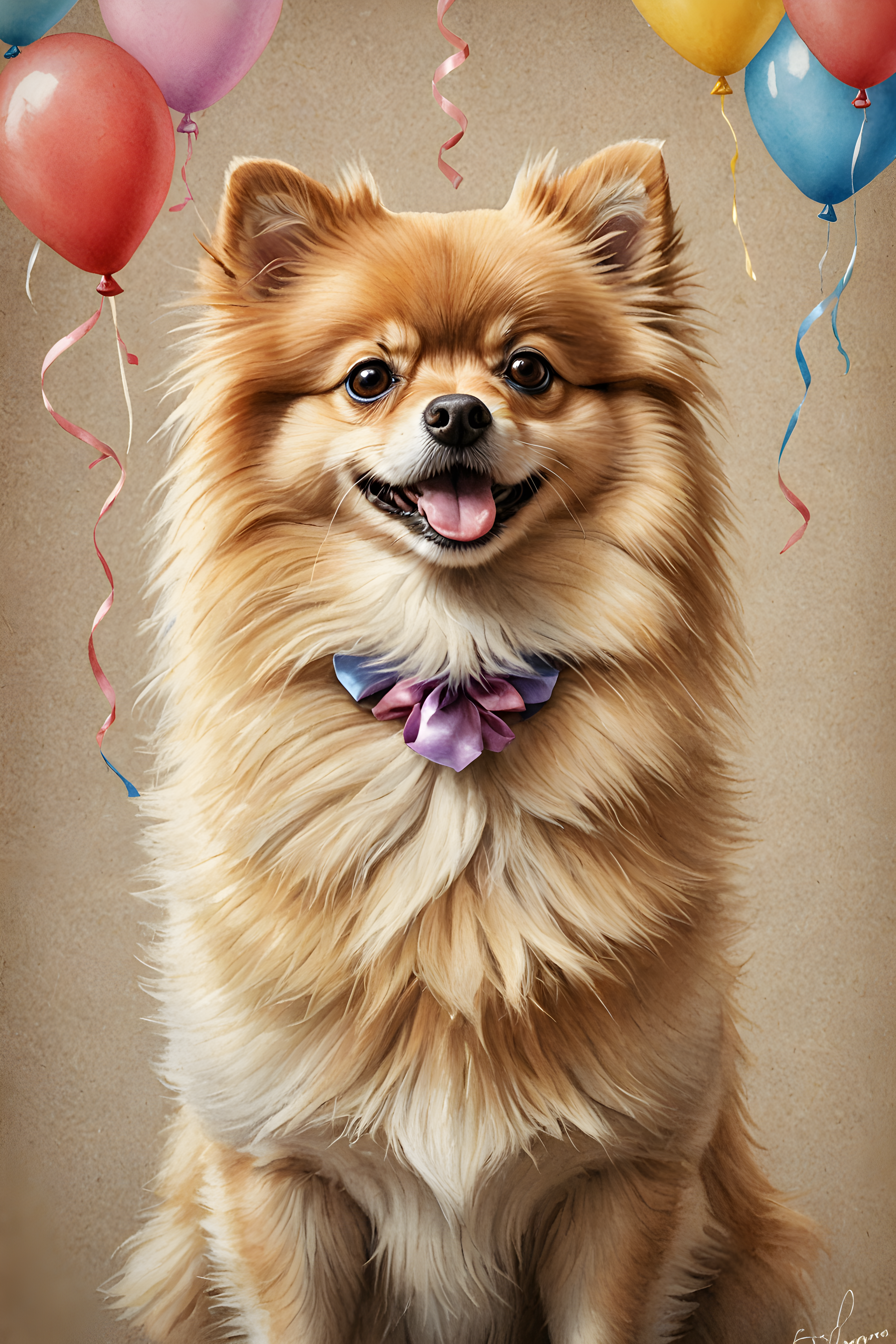 Party Streamer Pomeranian — Pencil Sketch (Romantic)