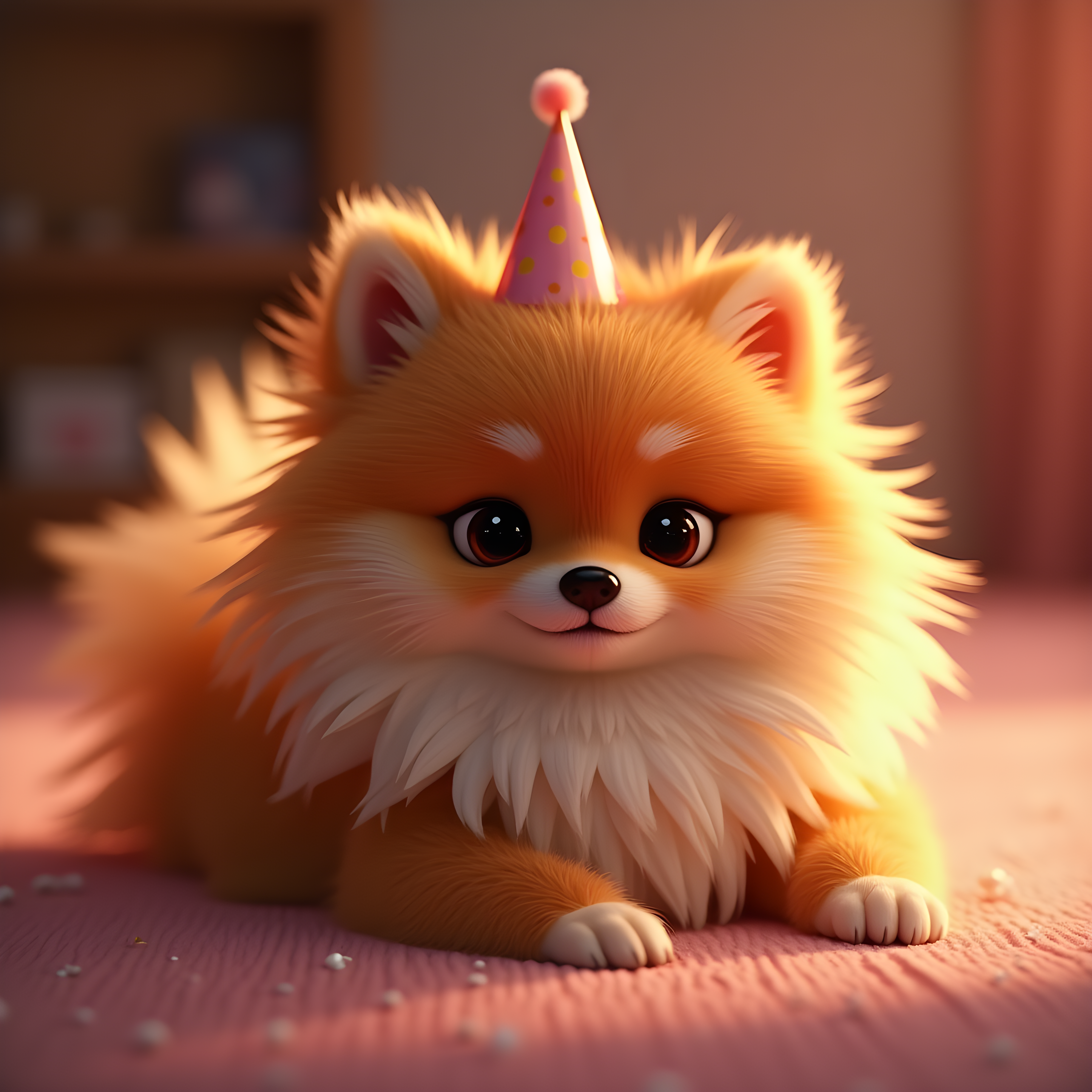 Party Streamer Pomeranian — 3D Render (Emotional)