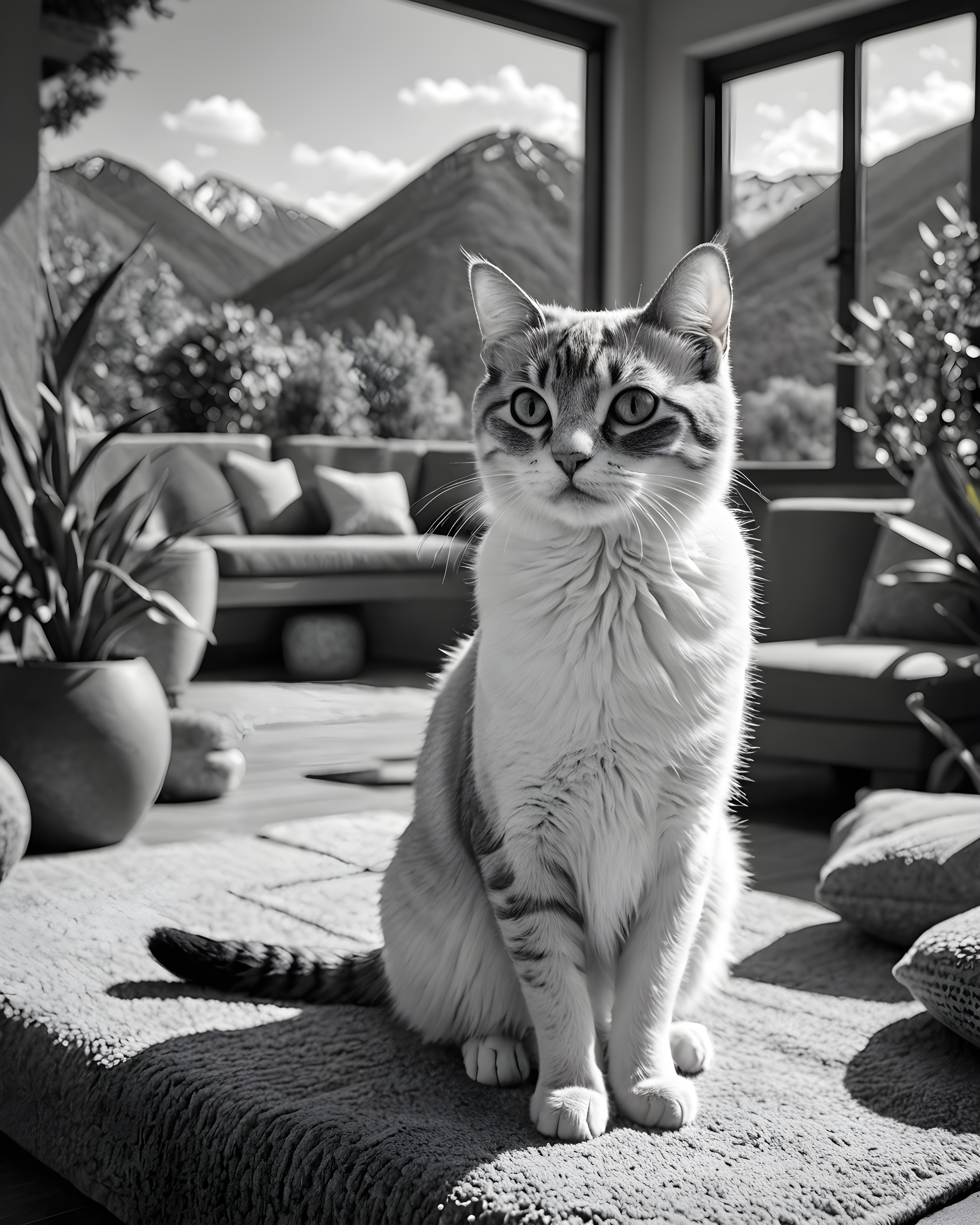 Cartoon Cat — Black & White (Fantasy) — Wall Art (Printable) — Portrait 4×5