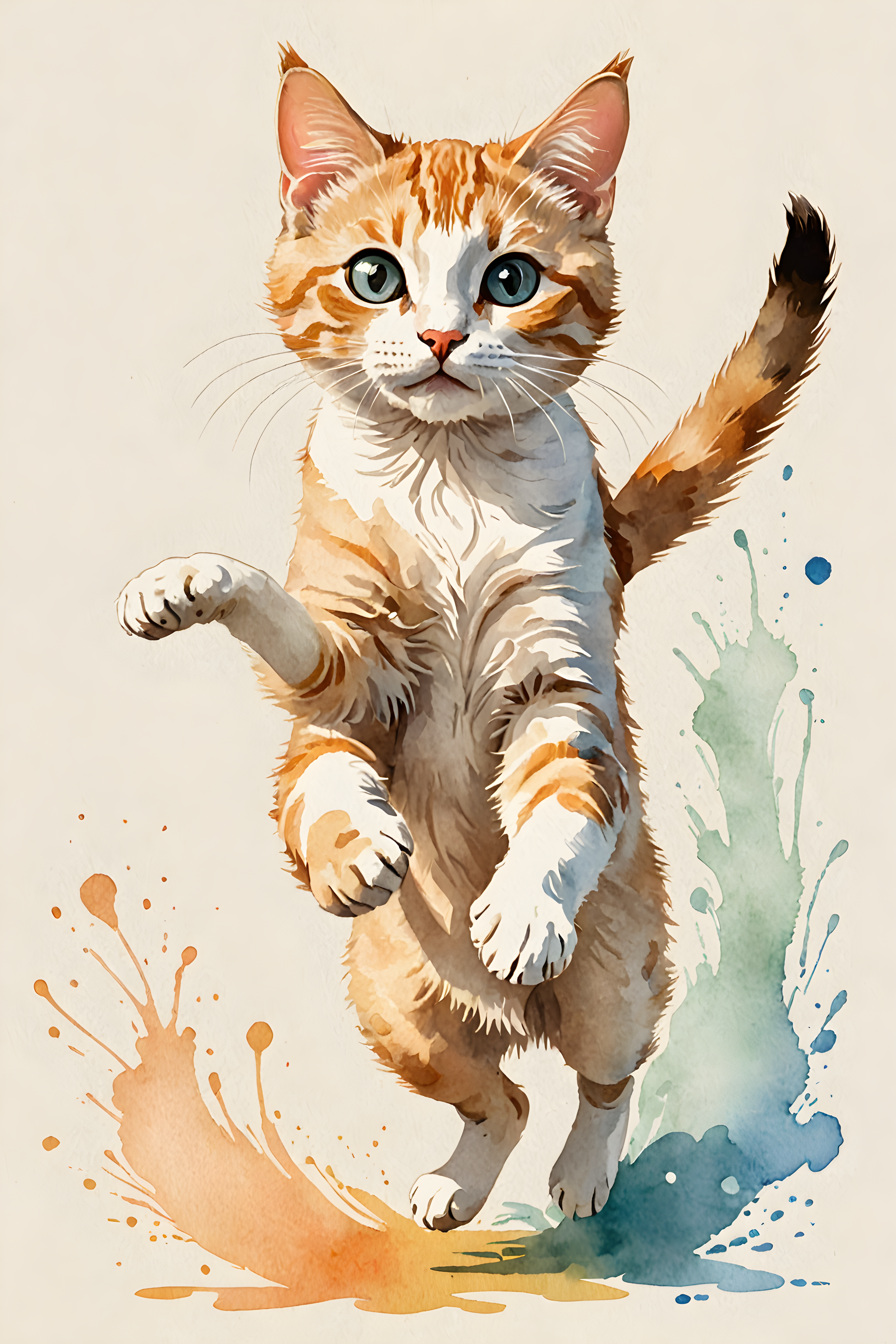 Cartoon Cat — Watercolor (Energetic)