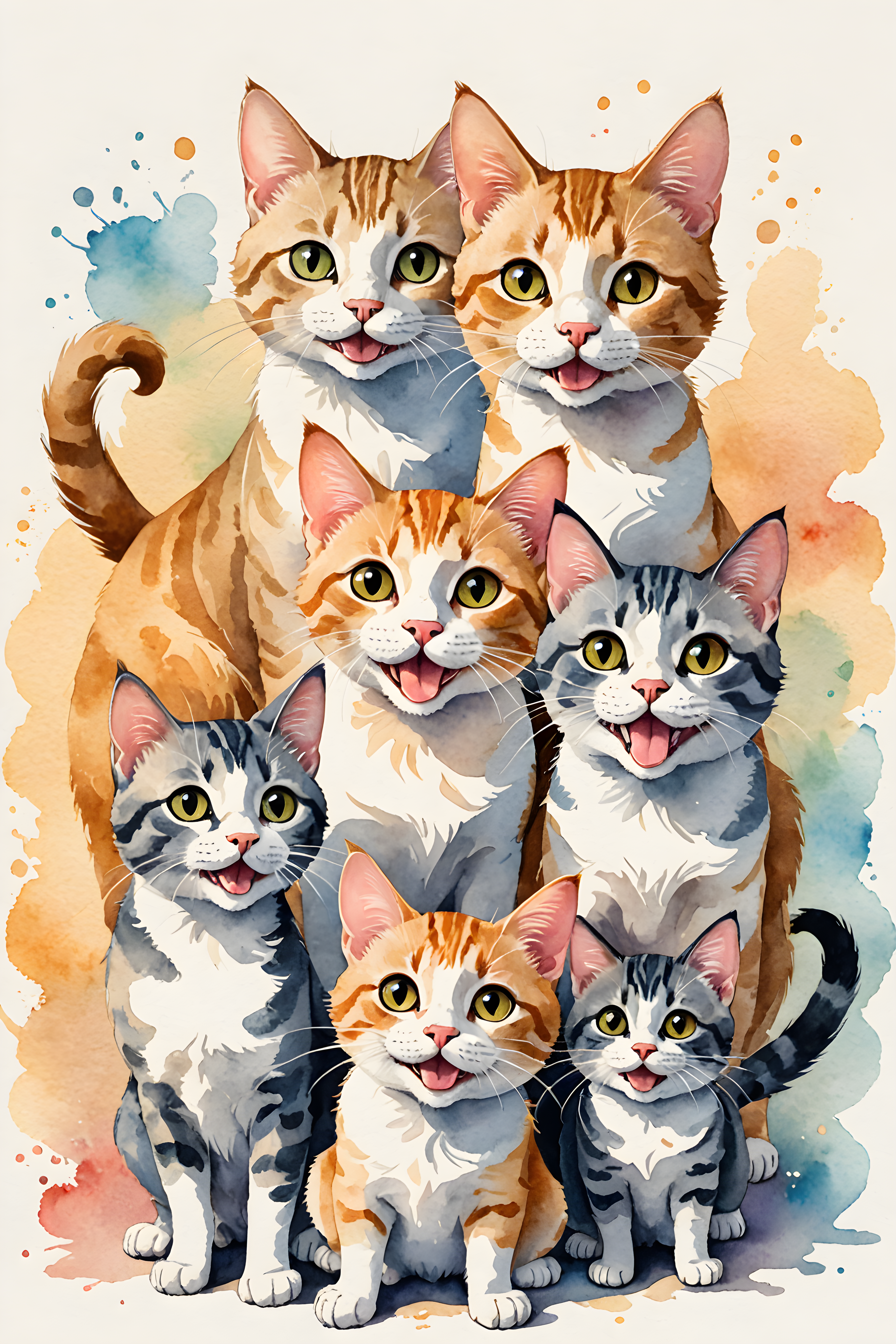 Cartoon Cat — Watercolor (Happy)