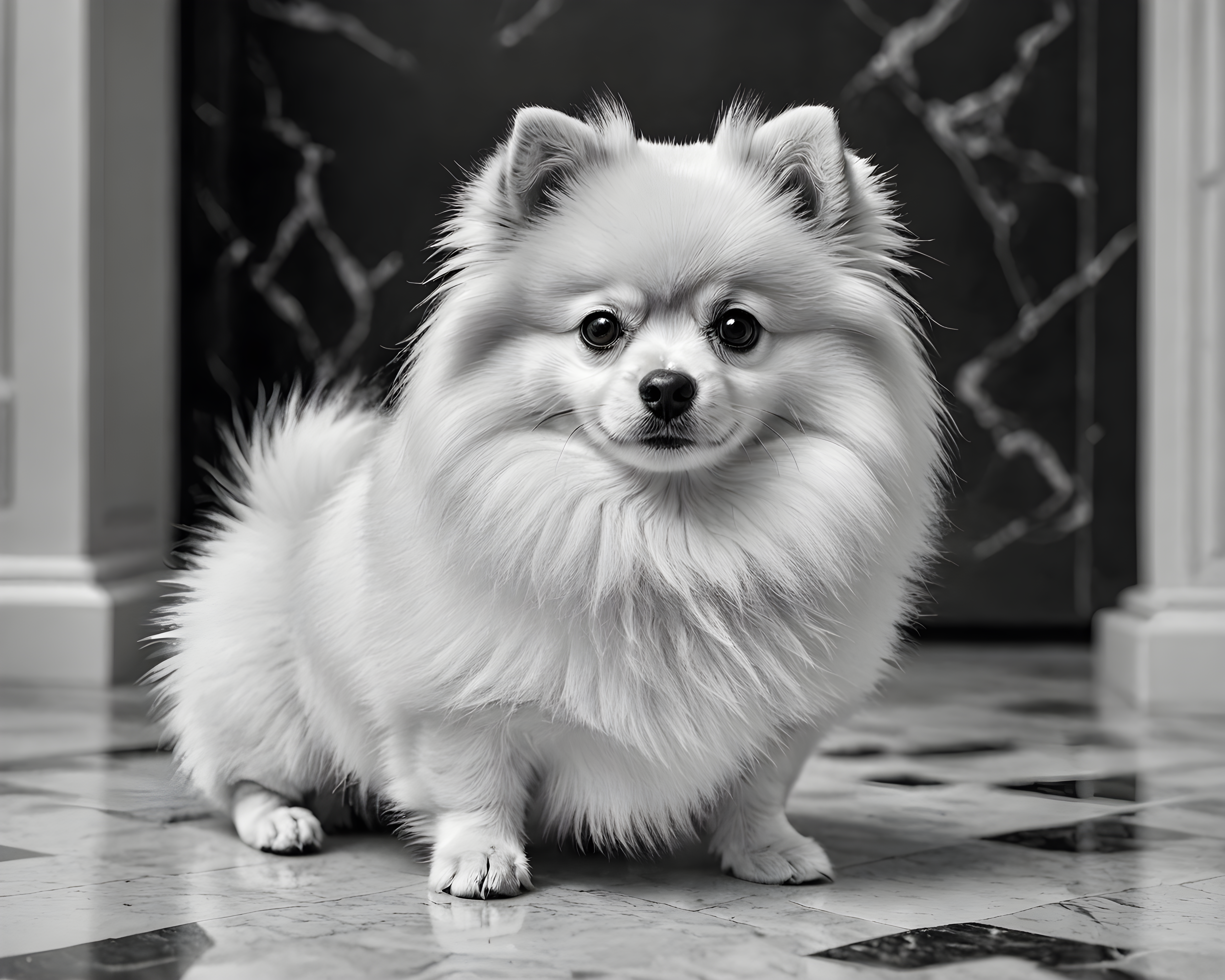 Chibi Pomeranian — Black & White (Luxury)