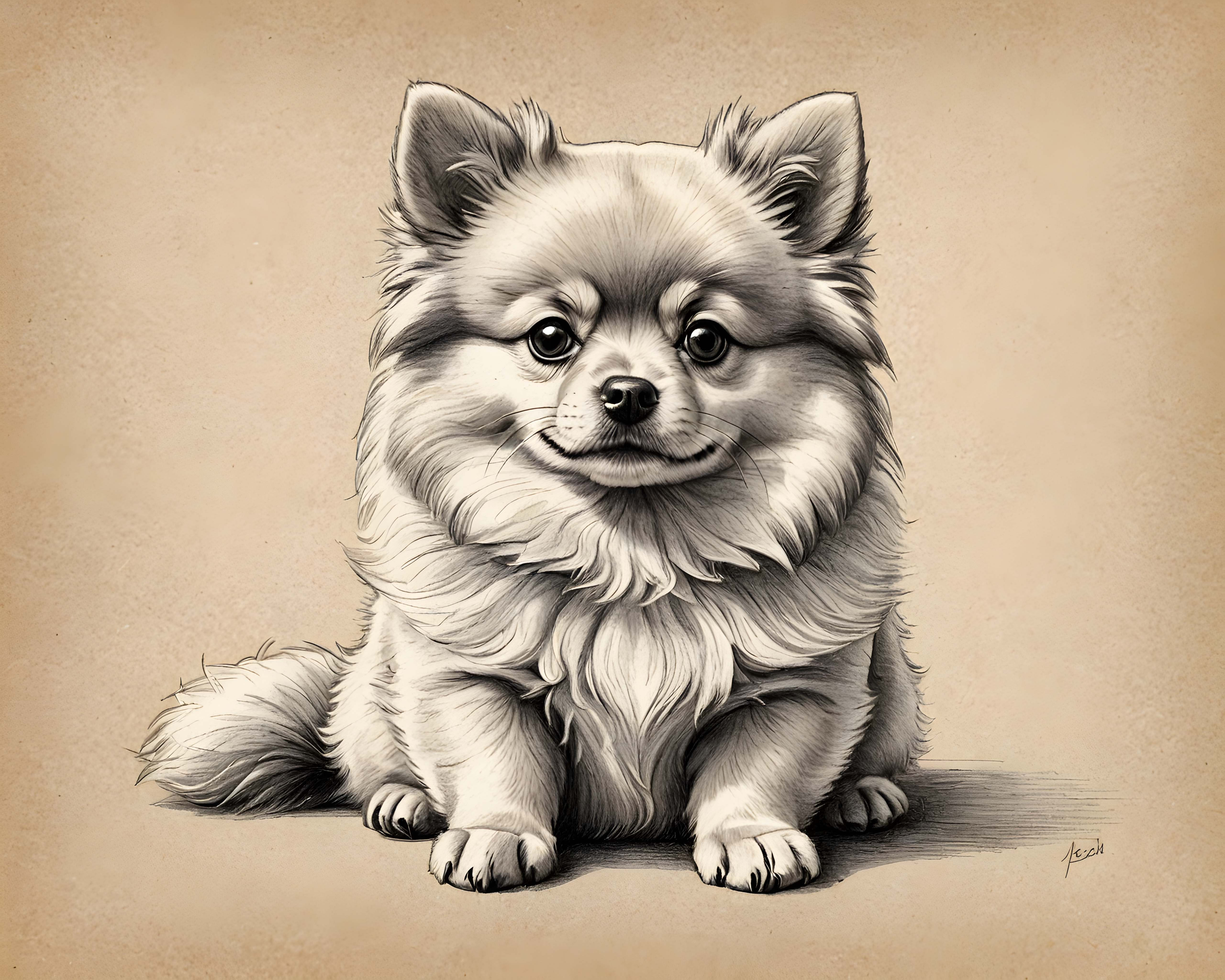 Chibi Pomeranian — Pencil Sketch (Emotional)