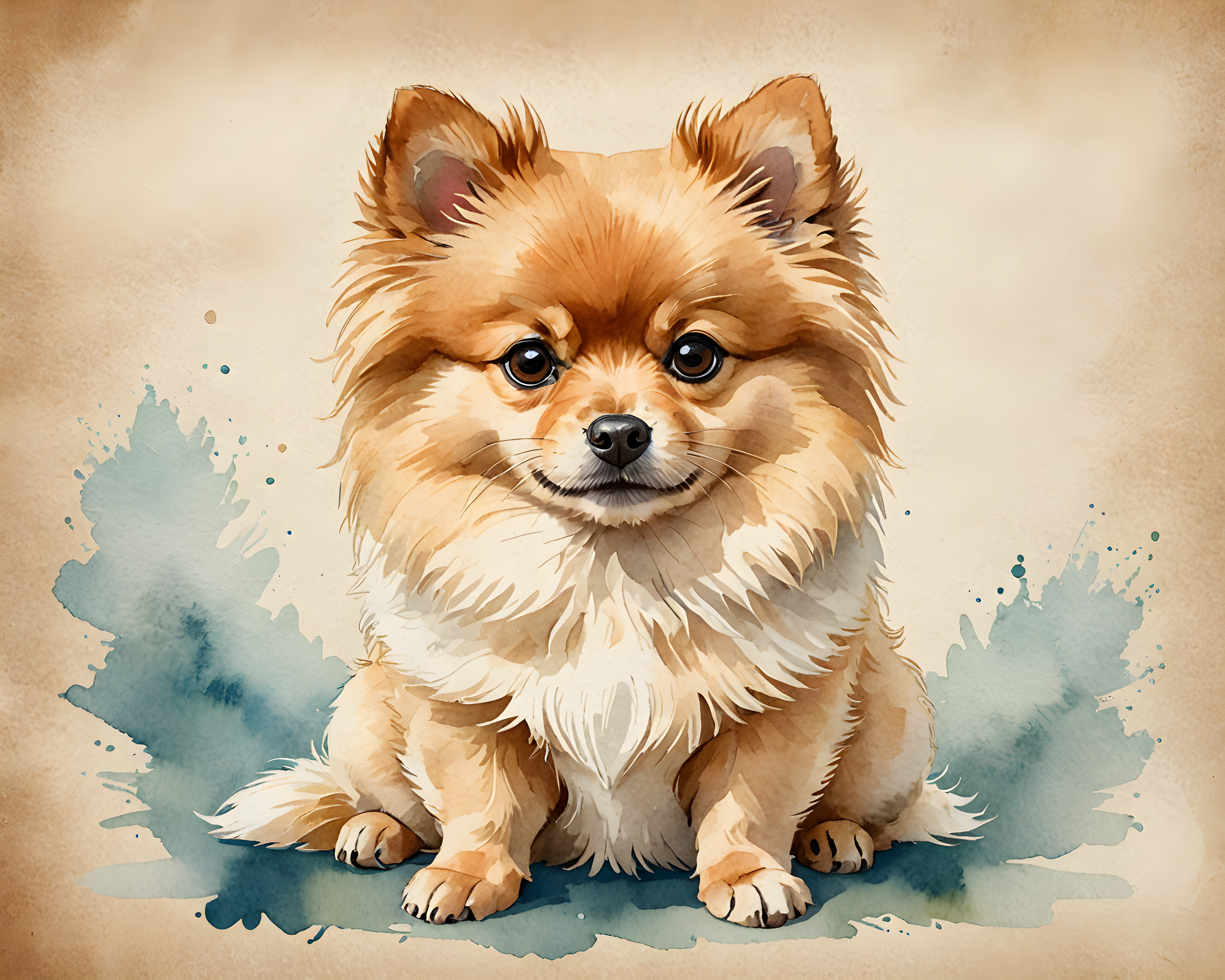 Chibi Pomeranian — Watercolor (Emotional)