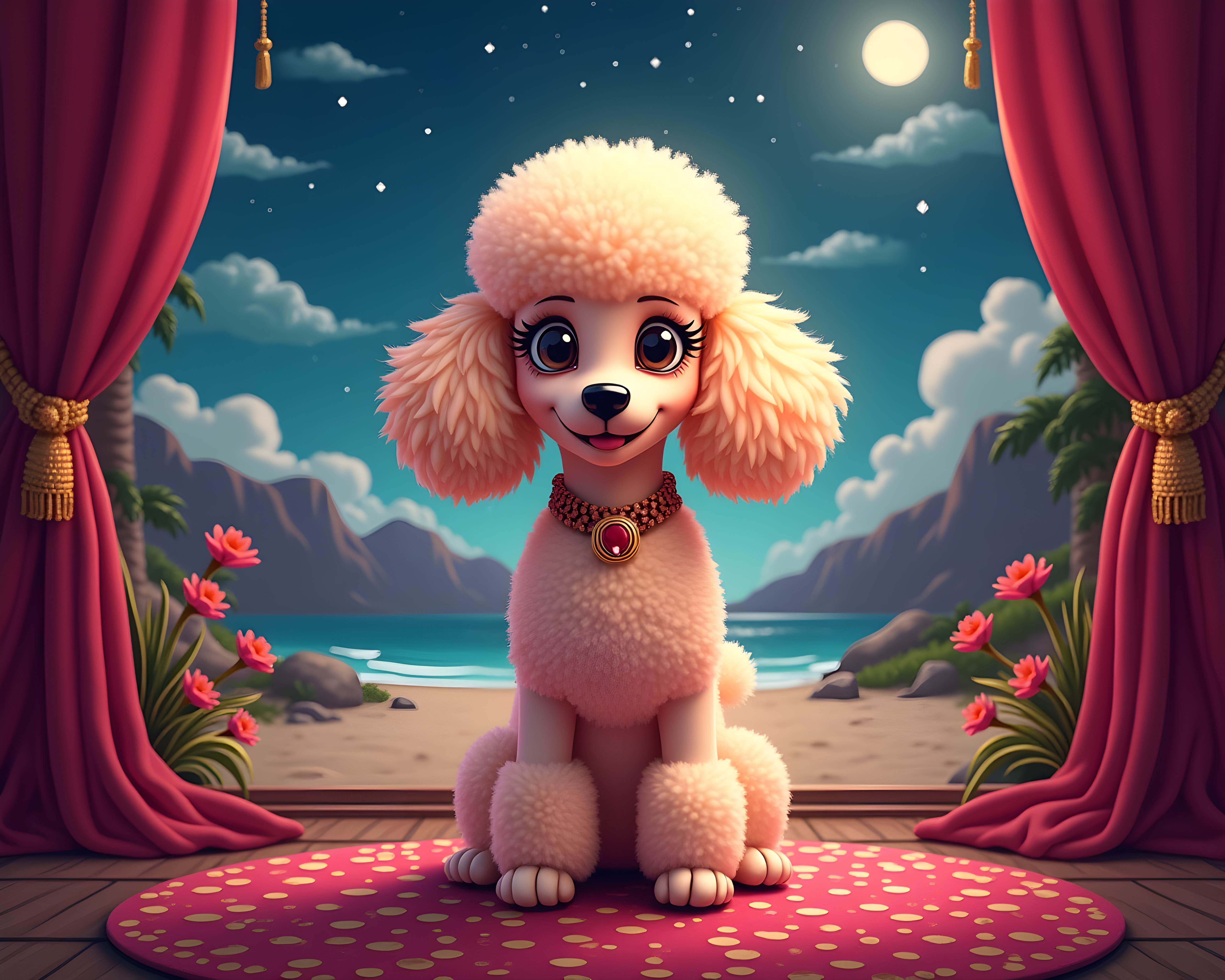 Flat Illustration Poodle — Luxury (Fantasy)