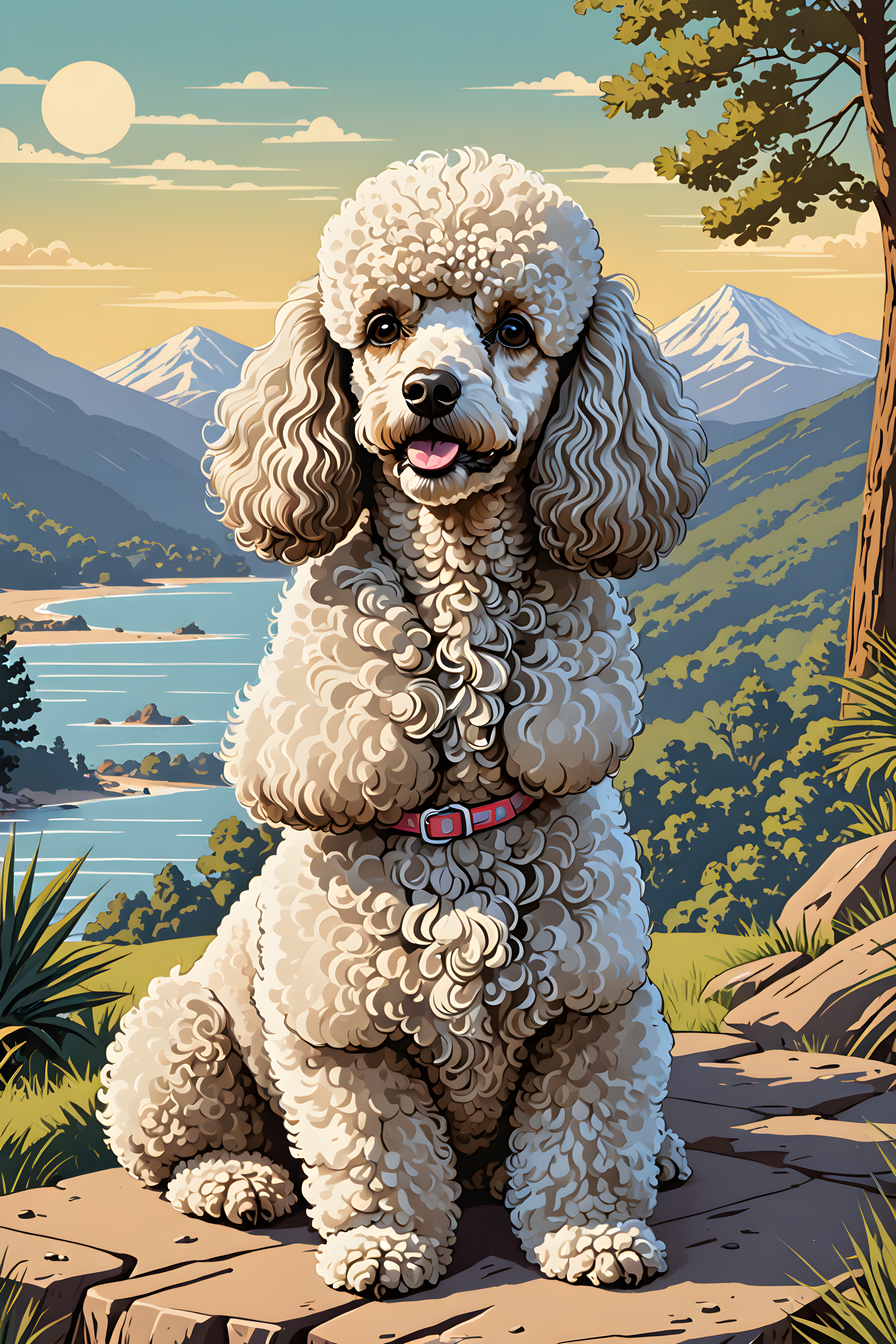 Flat Illustration Poodle — Retro (Sleepy)