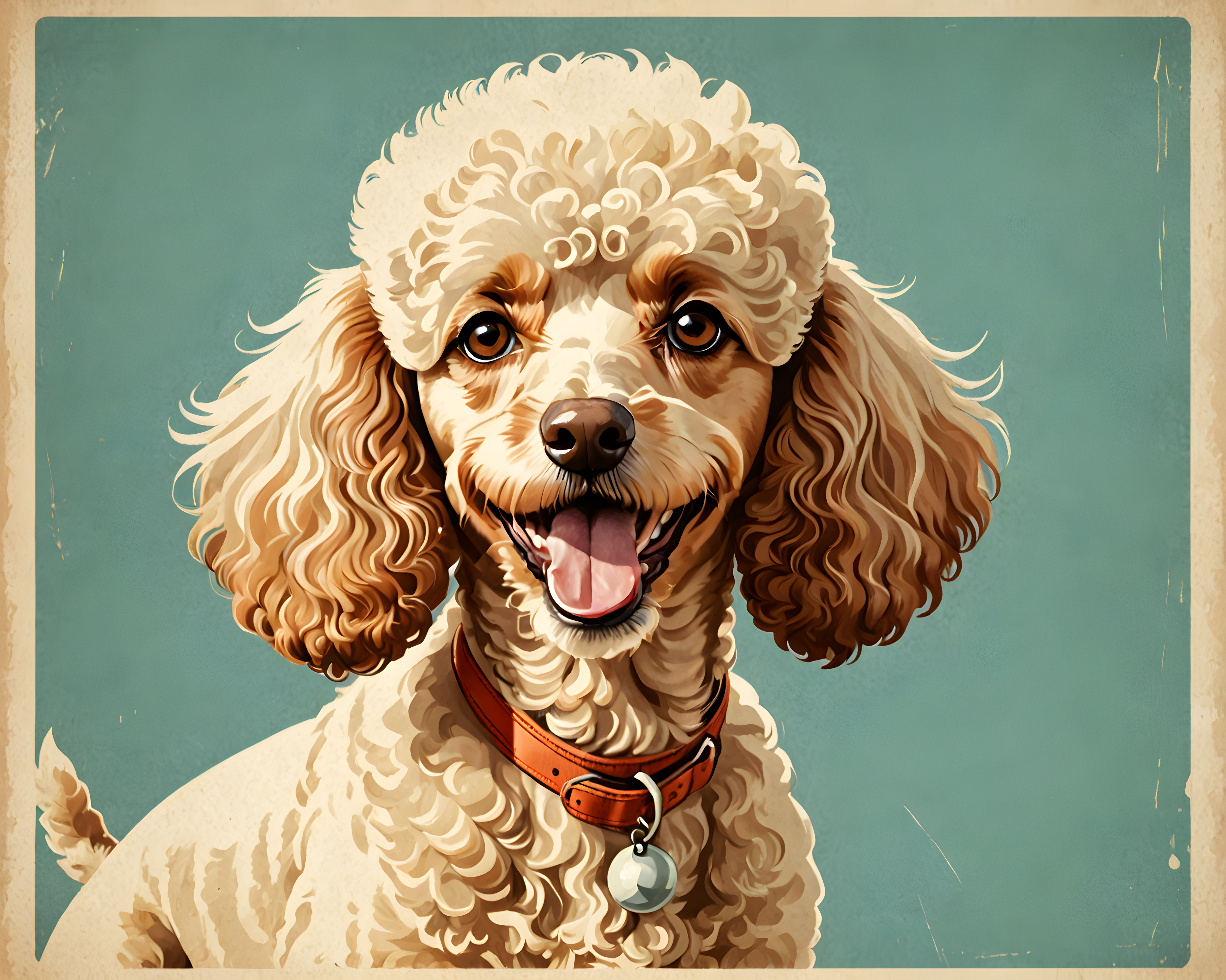 Flat Illustration Poodle — Vintage Poster (Playful)