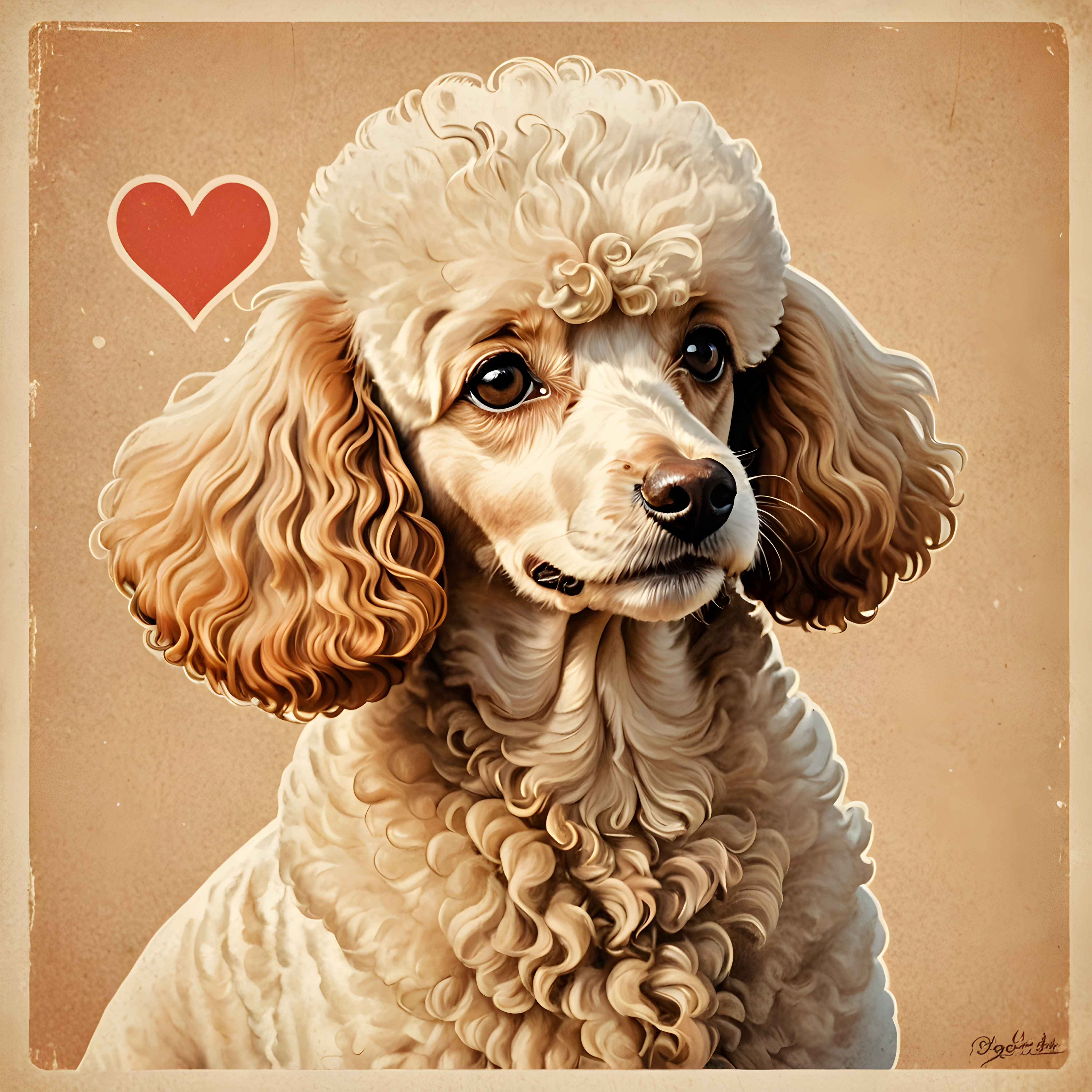 Flat Illustration Poodle — Vintage Poster (Romantic)