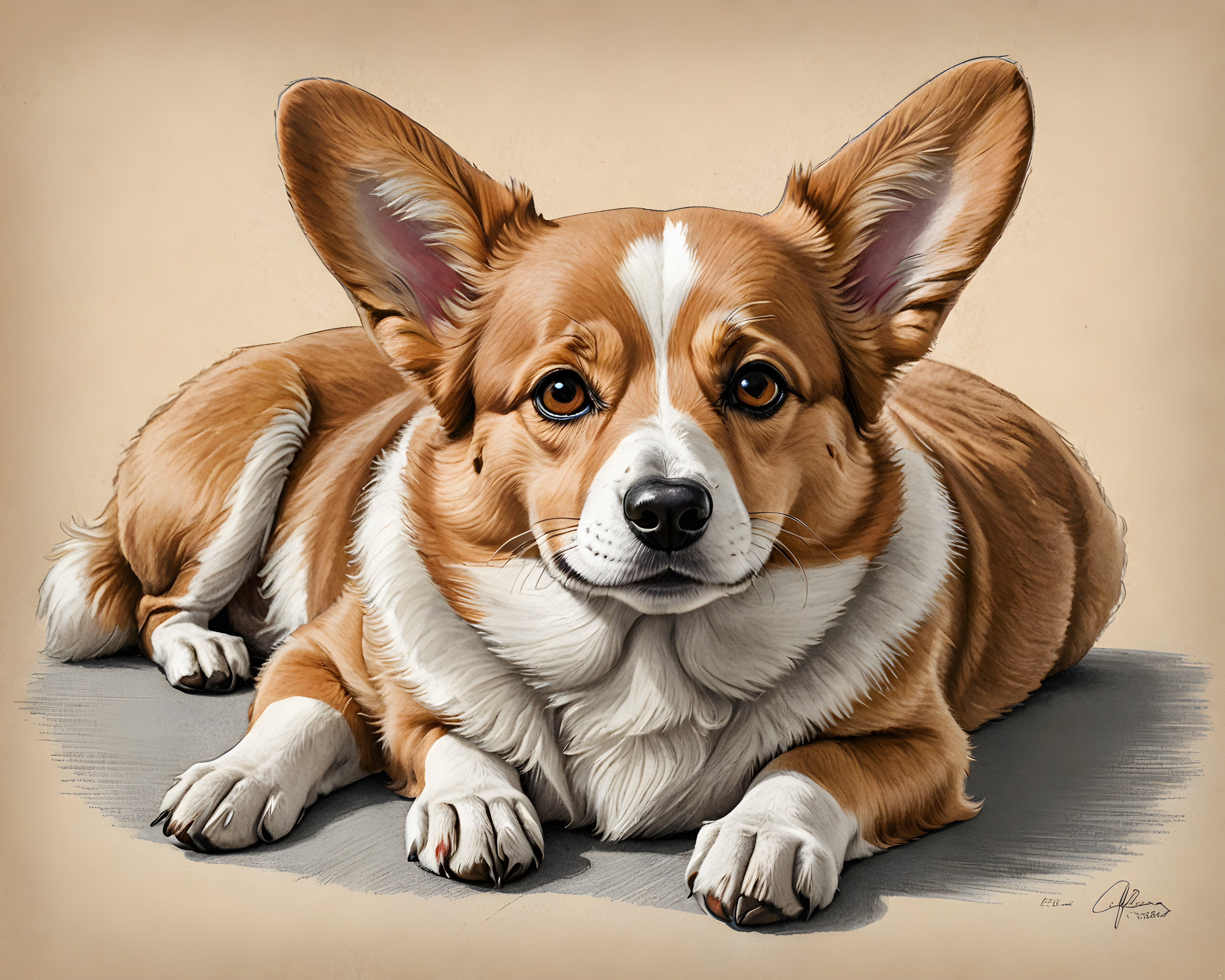 Pixar Style Corgi — Pencil Sketch (Emotional)