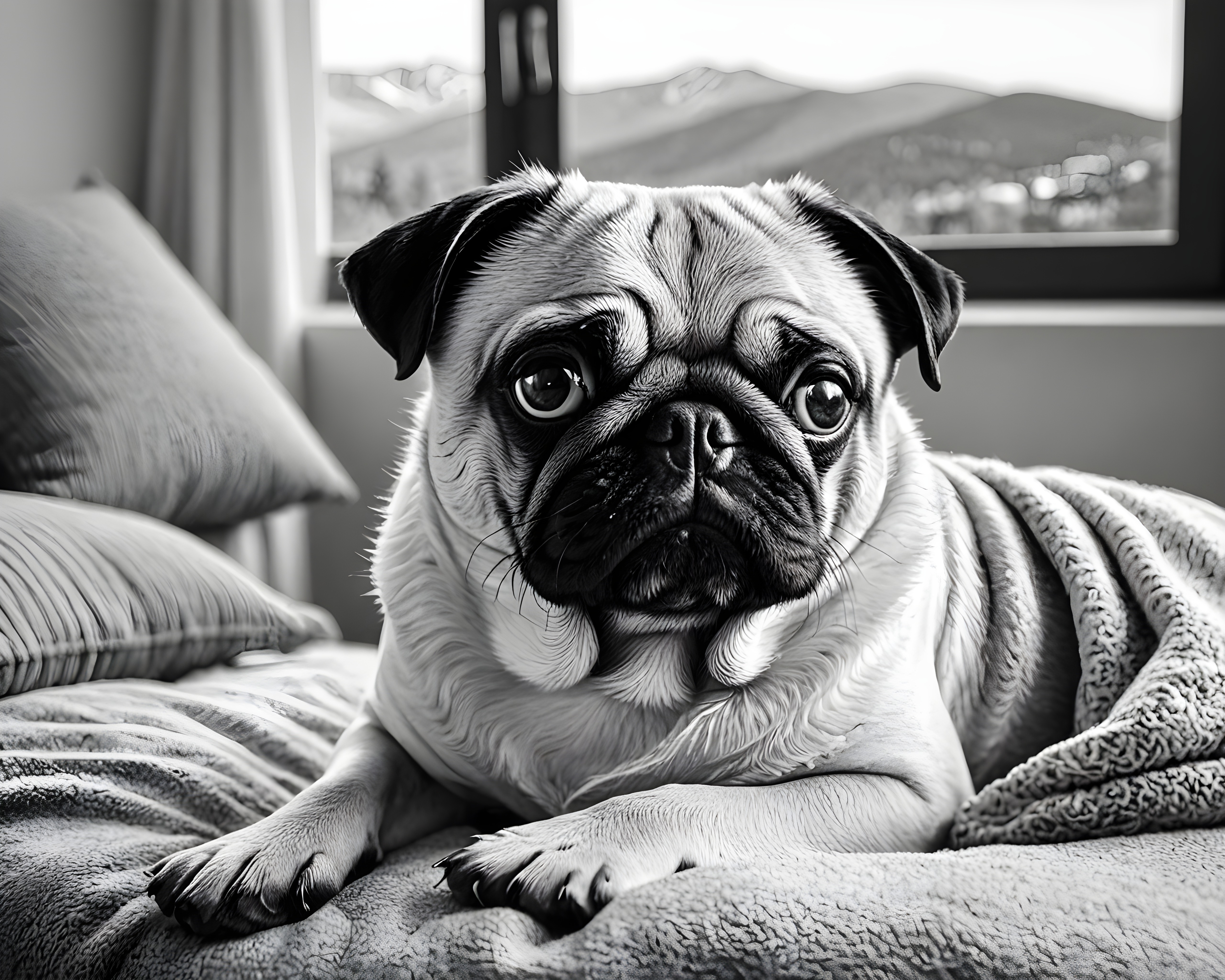 Pop Art Pug — Black & White (Sleepy)