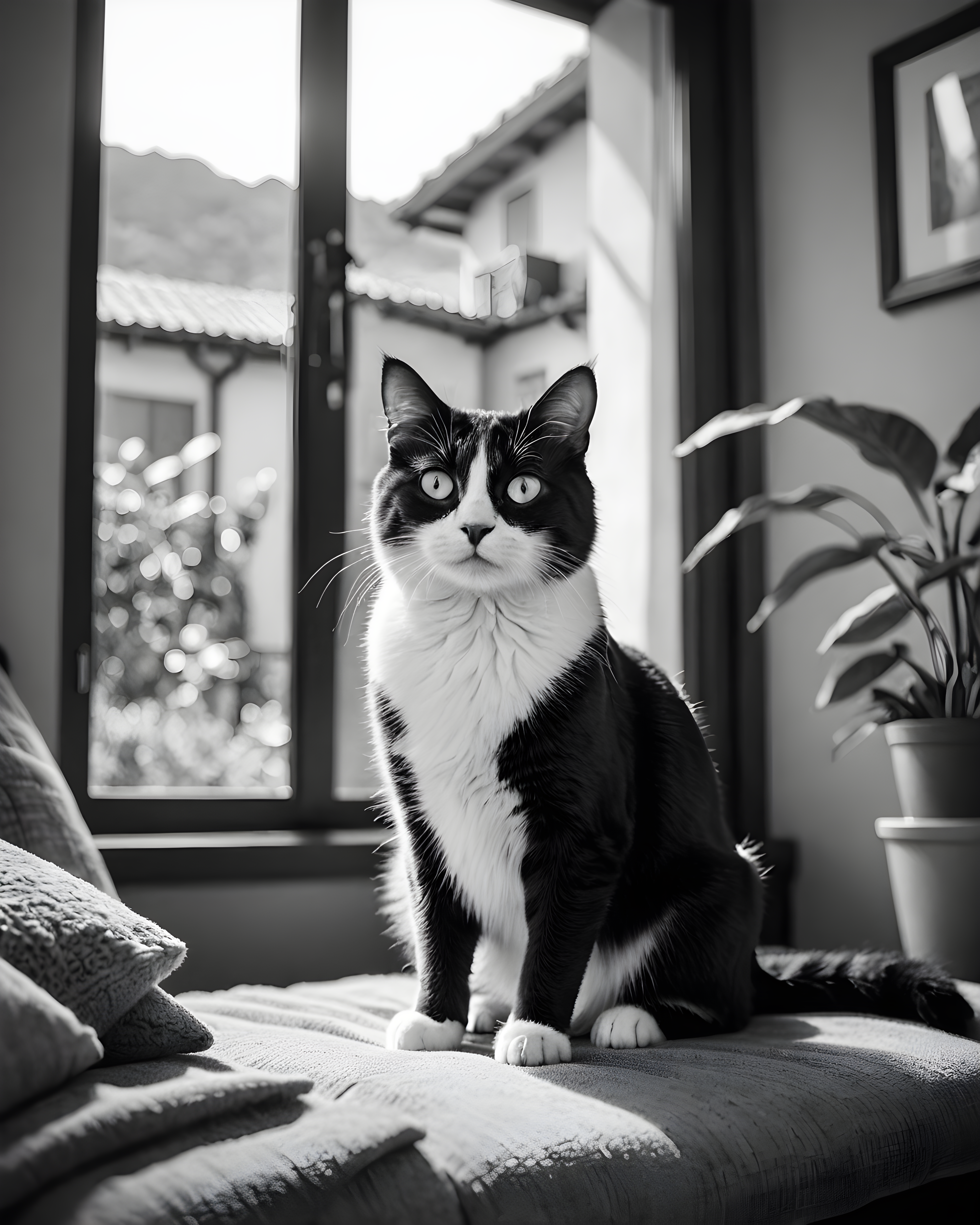 Studio Ghibli Cat — Black & White (Emotional)