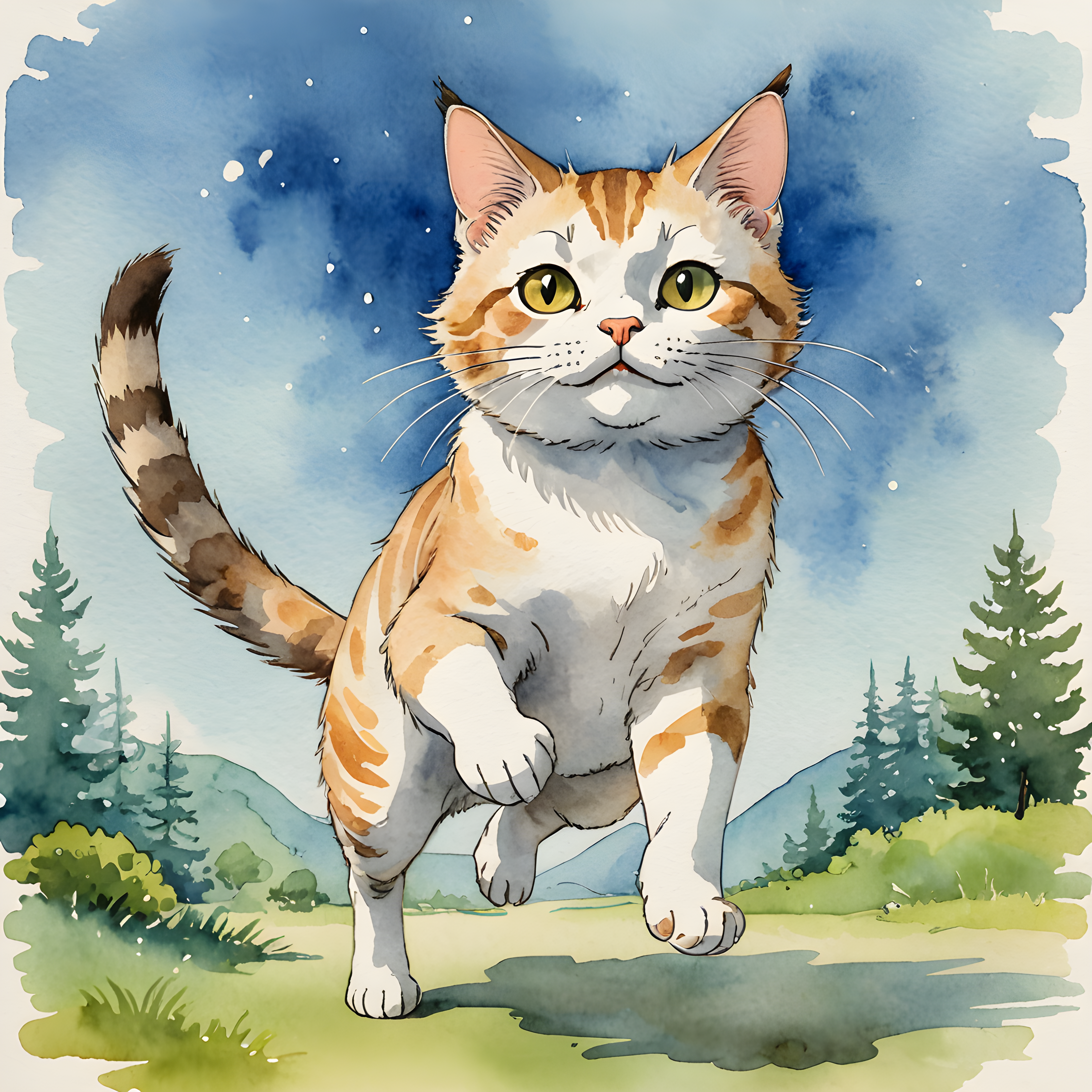 Studio Ghibli Cat — Watercolor (Savage)