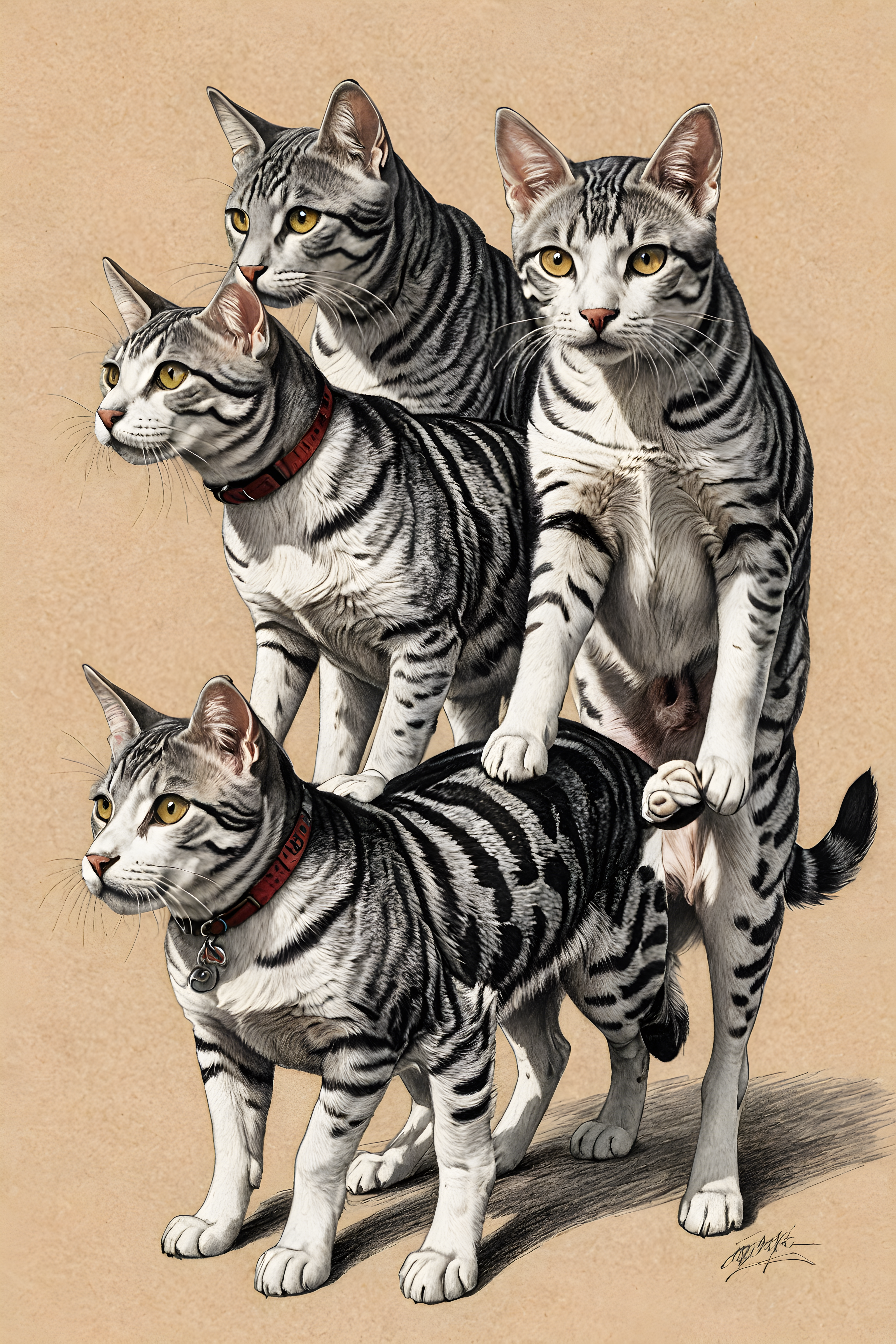 American Shorthair — Pencil Sketch (Energetic)