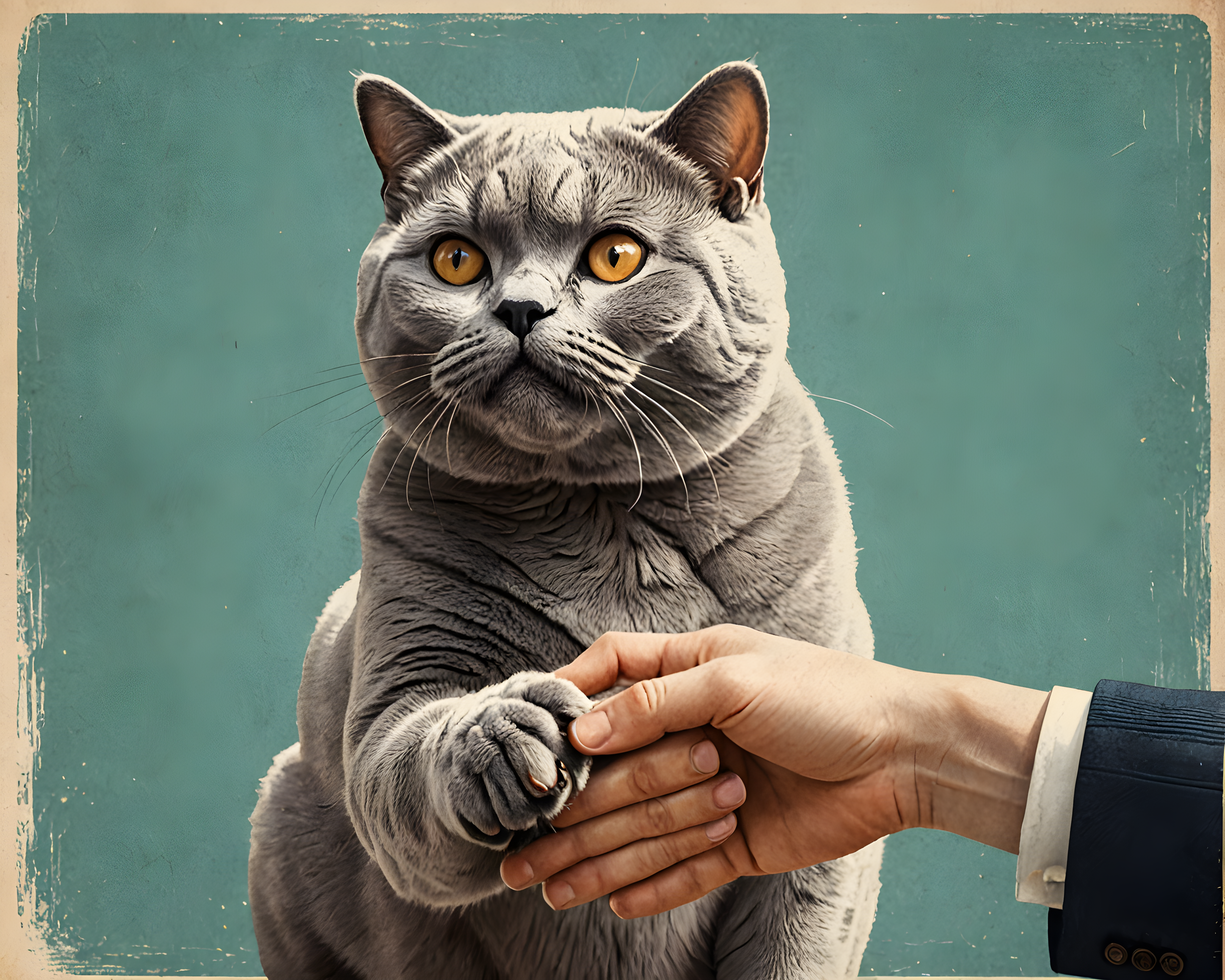 British Shorthair — Vintage Poster (Energetic)