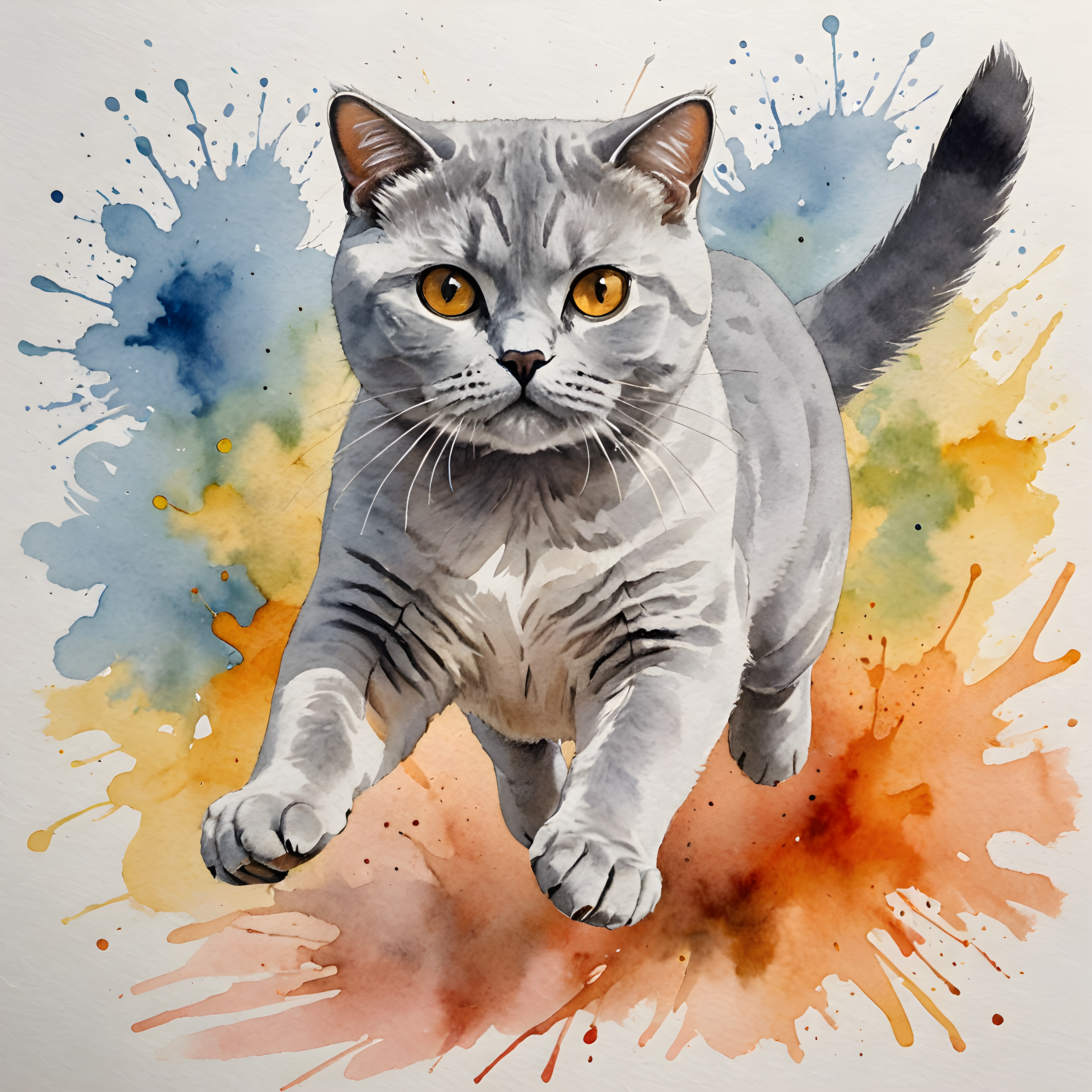 British Shorthair — Watercolor (Energetic)