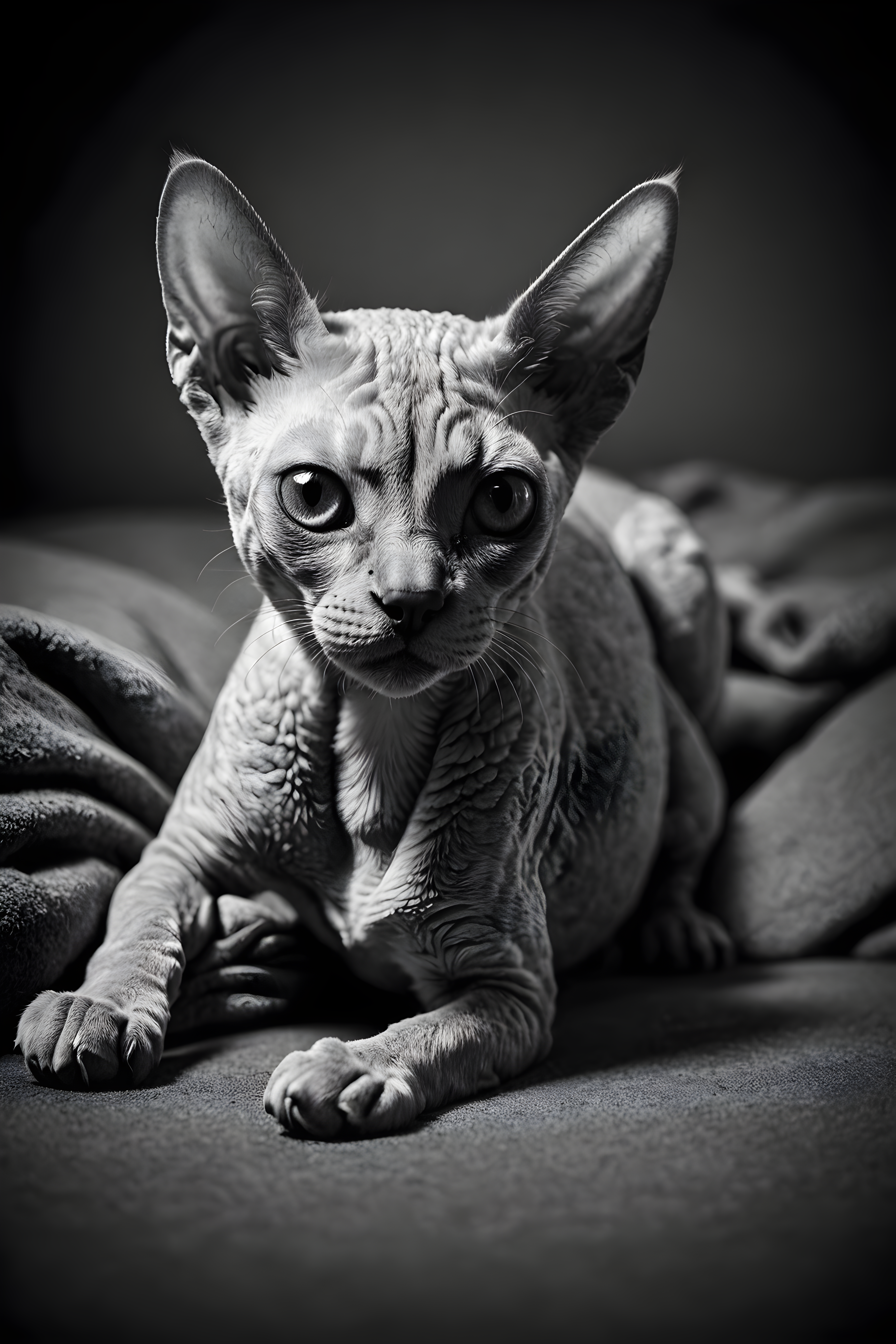 Devon Rex — Black & White (Energetic)