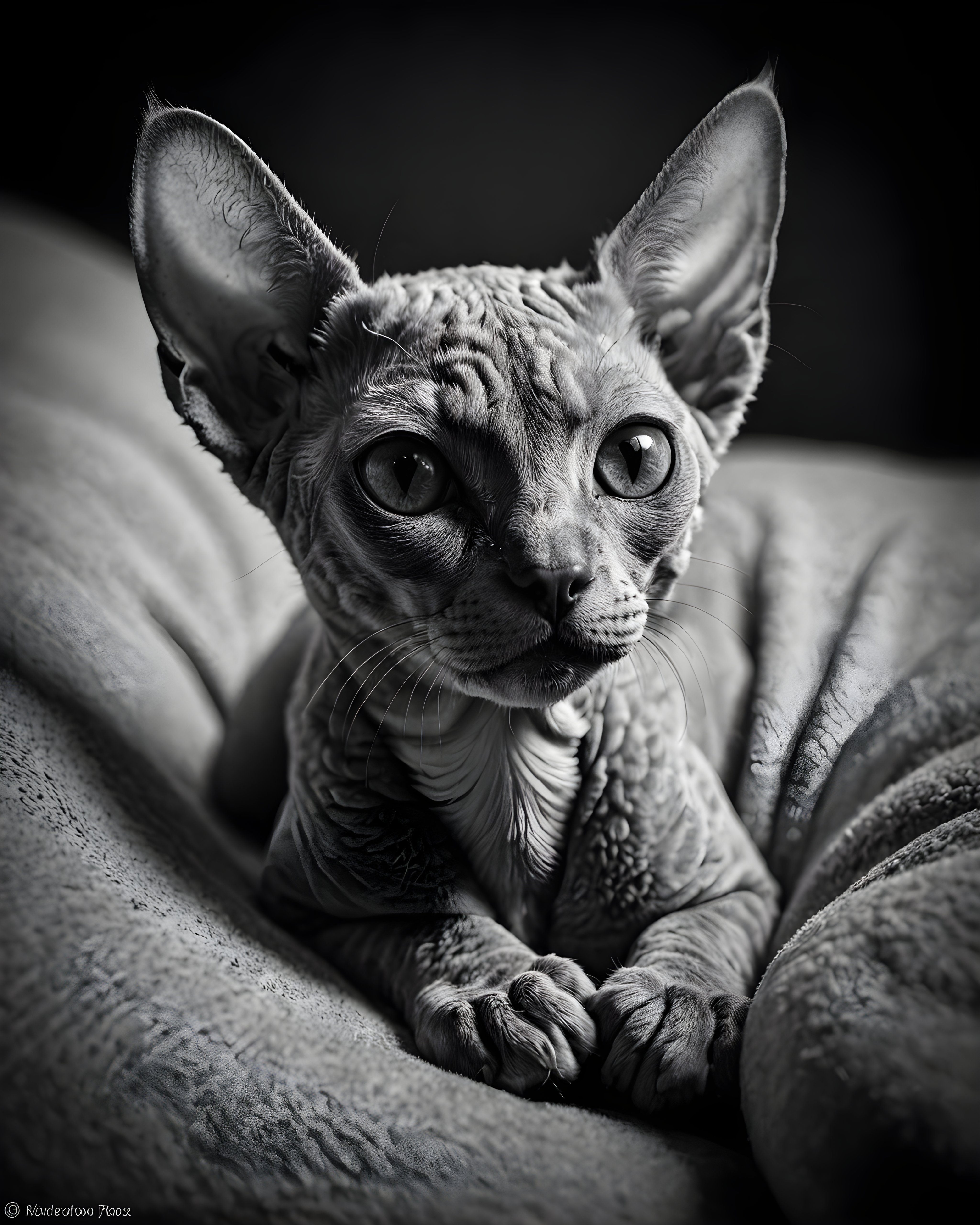 Devon Rex — Black & White (Fantasy)