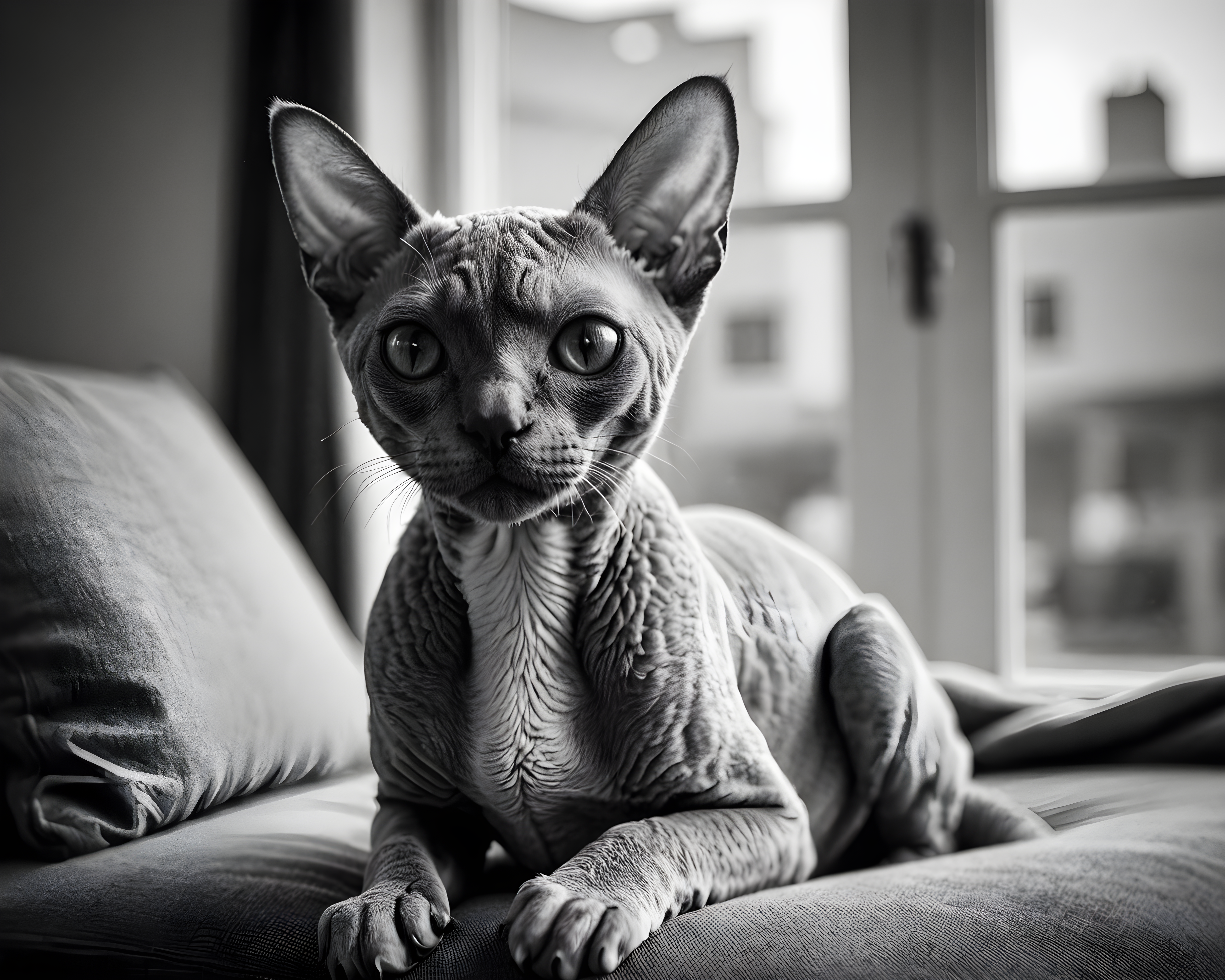 Devon Rex — Black & White (Lifestyle)