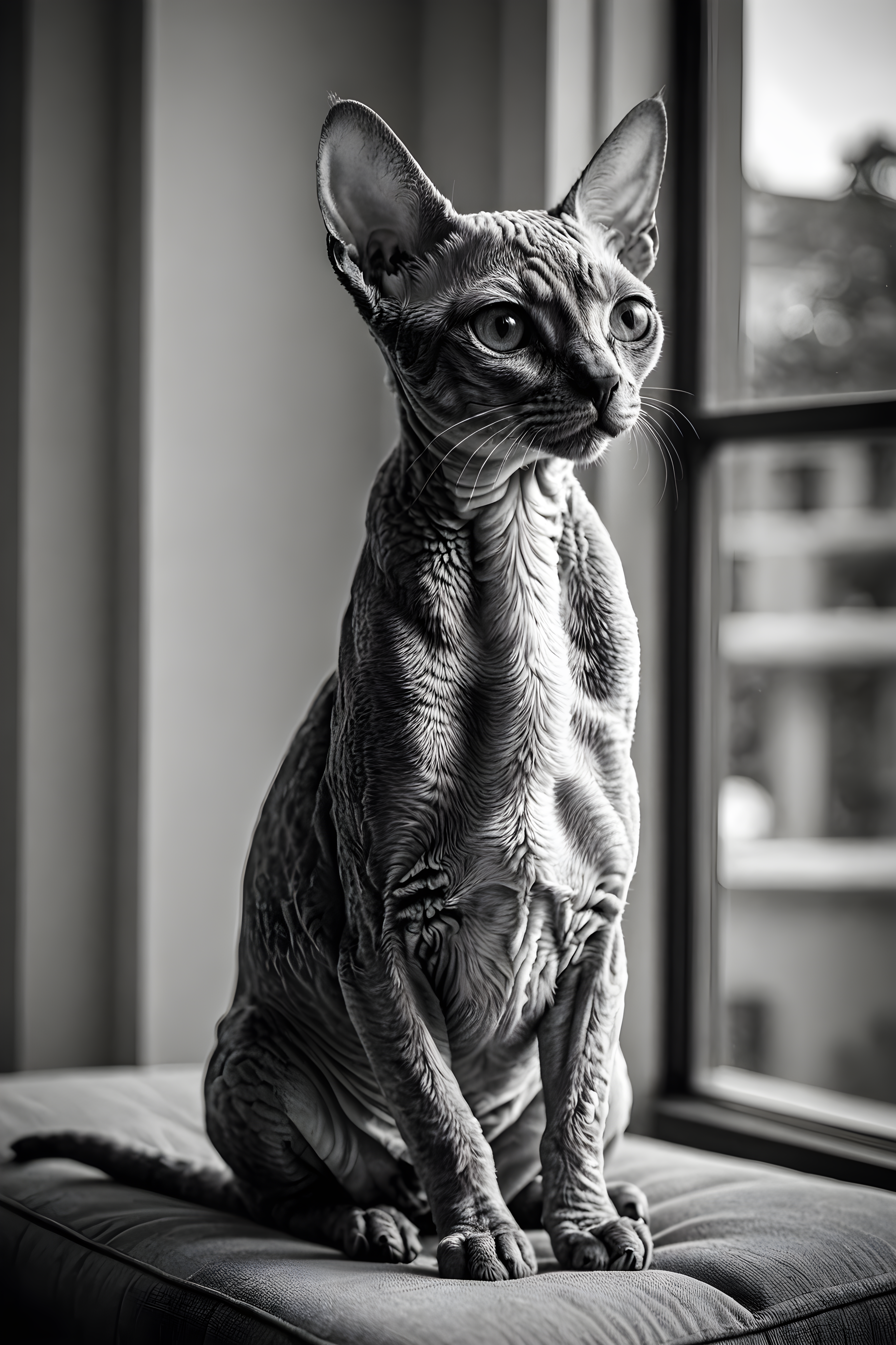Devon Rex — Black & White (Lifestyle)