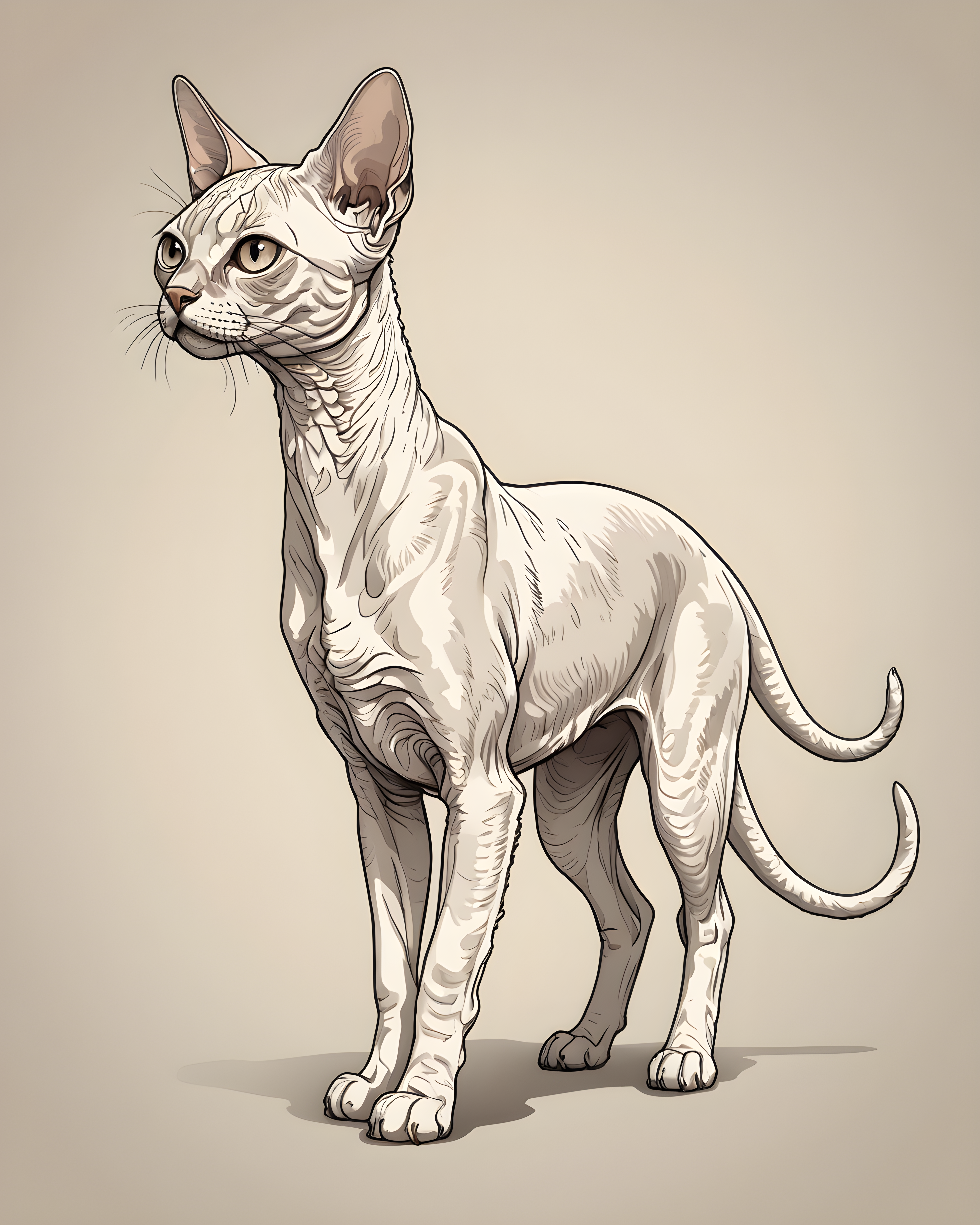 Devon Rex — Line Art (Emotional)
