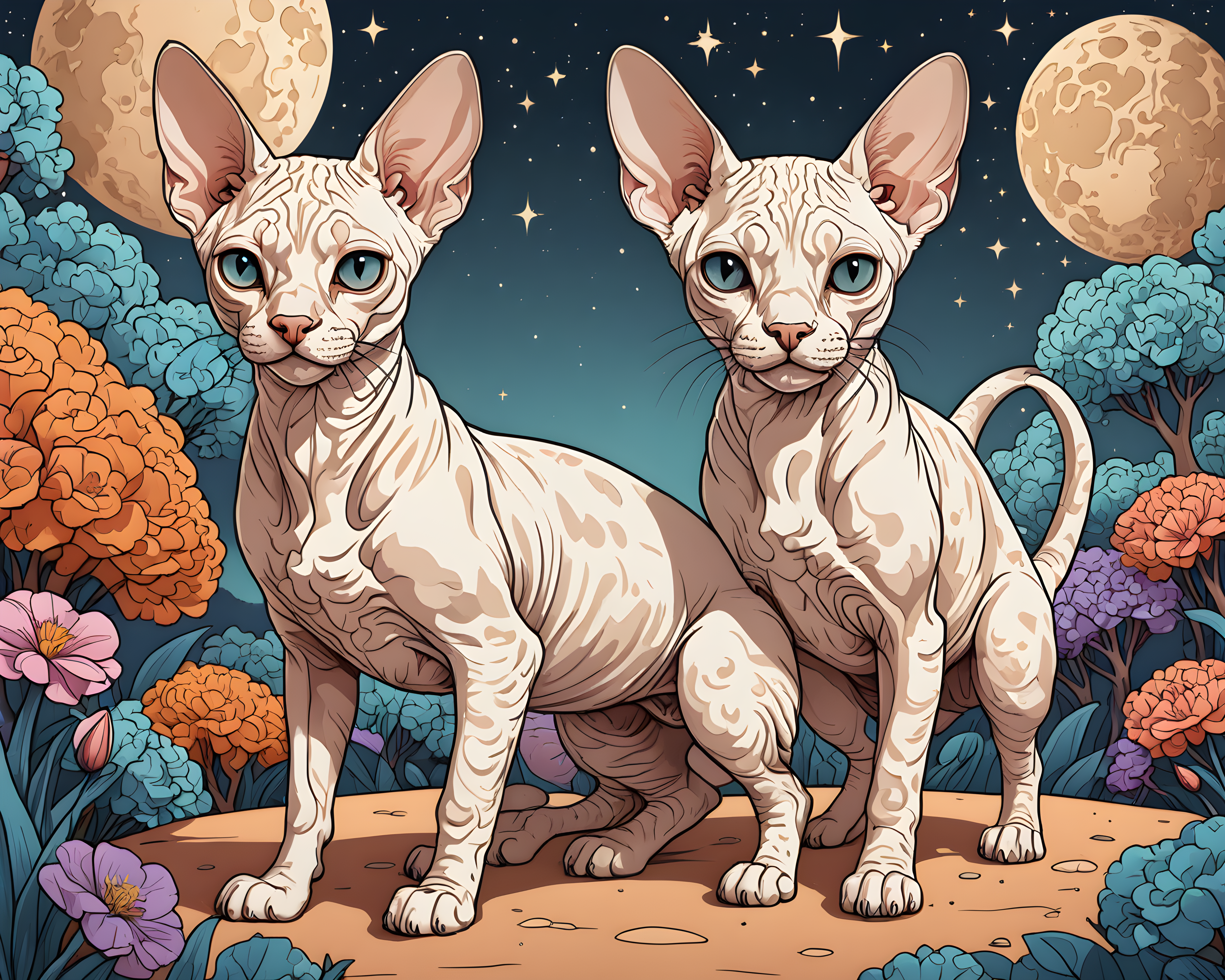 Devon Rex — Line Art (Fantasy)