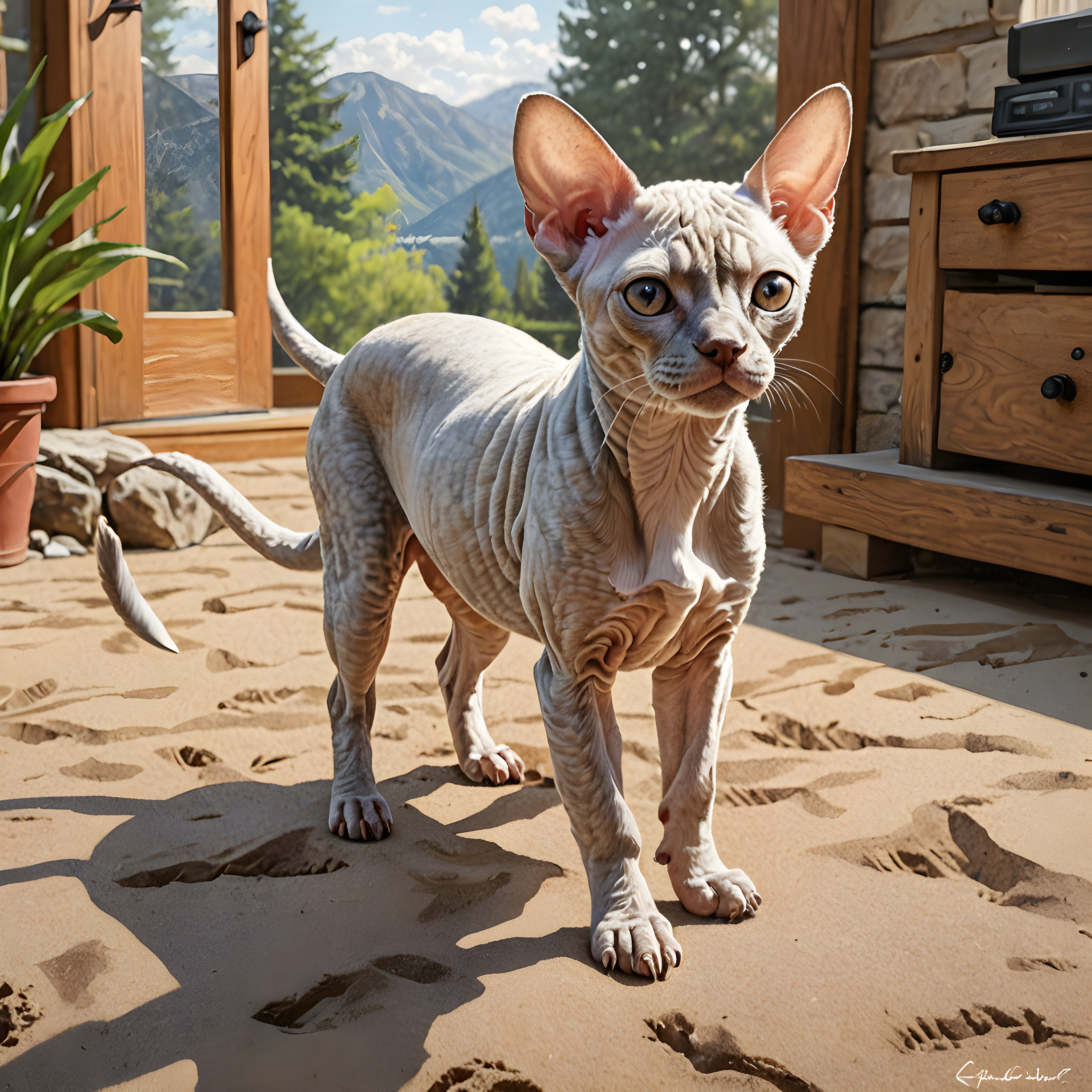 Devon Rex — Pencil Sketch (Energetic)