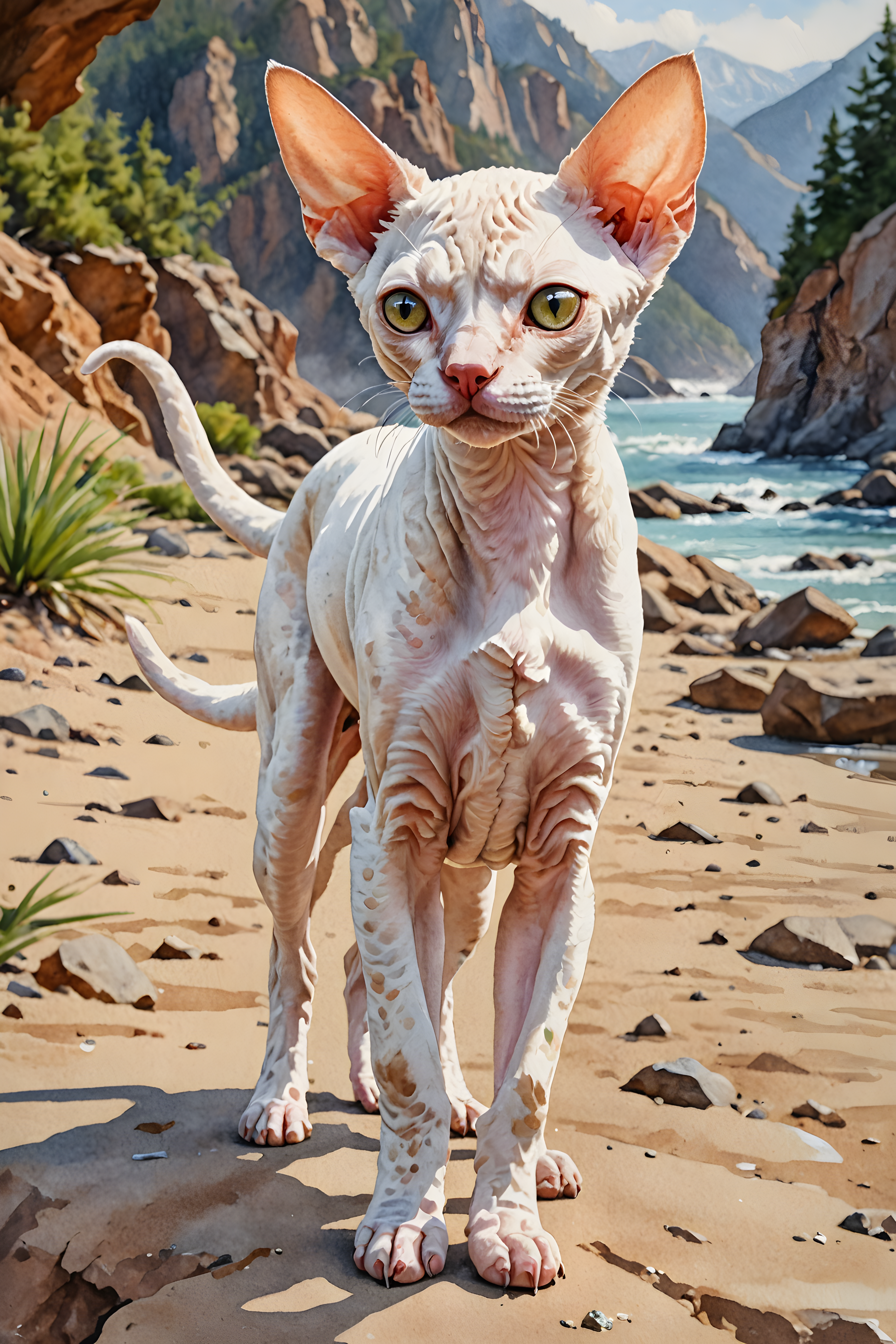 Devon Rex — Watercolor (Energetic)