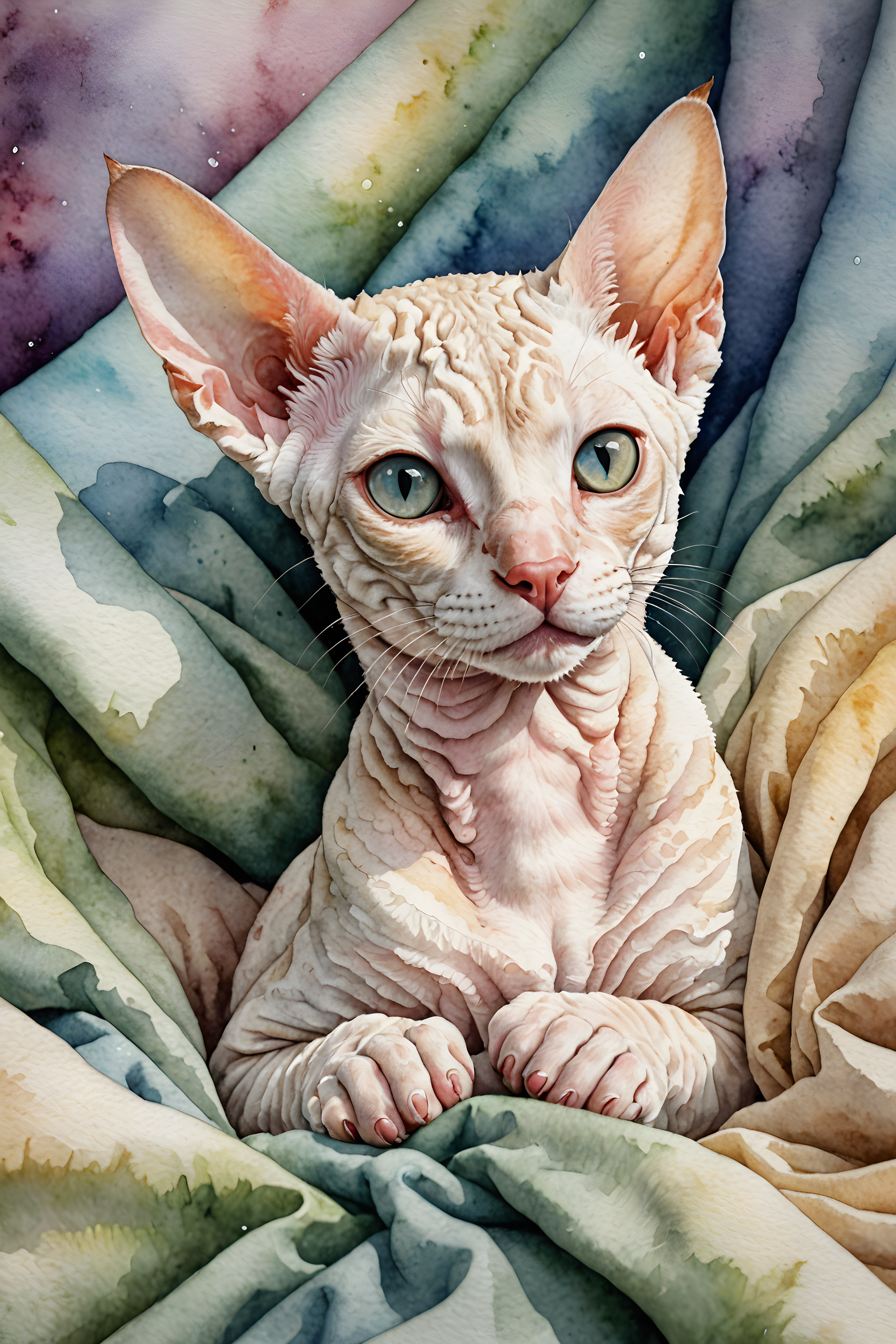 Devon Rex — Watercolor (Fantasy)