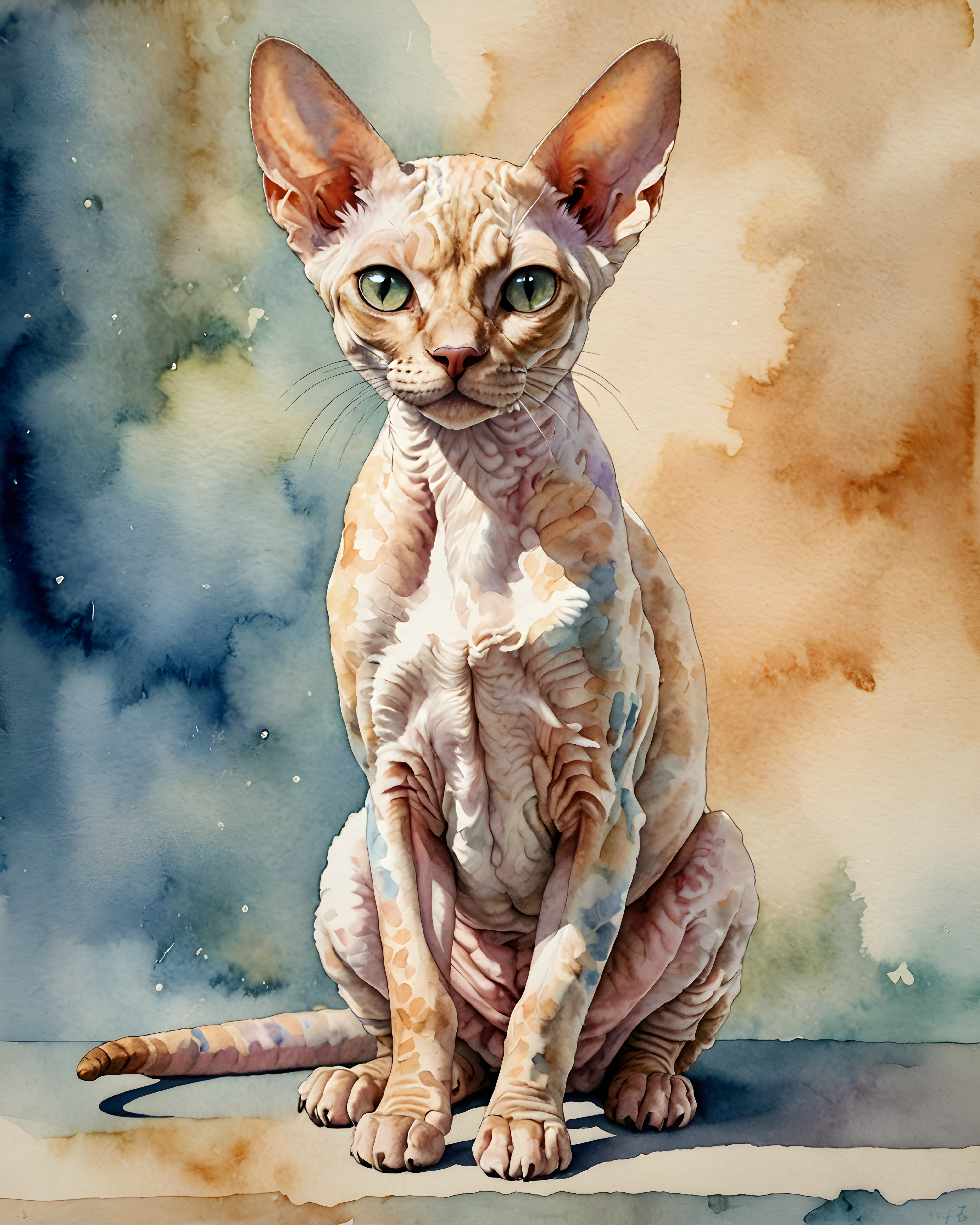 Devon Rex — Watercolor (Fantasy)